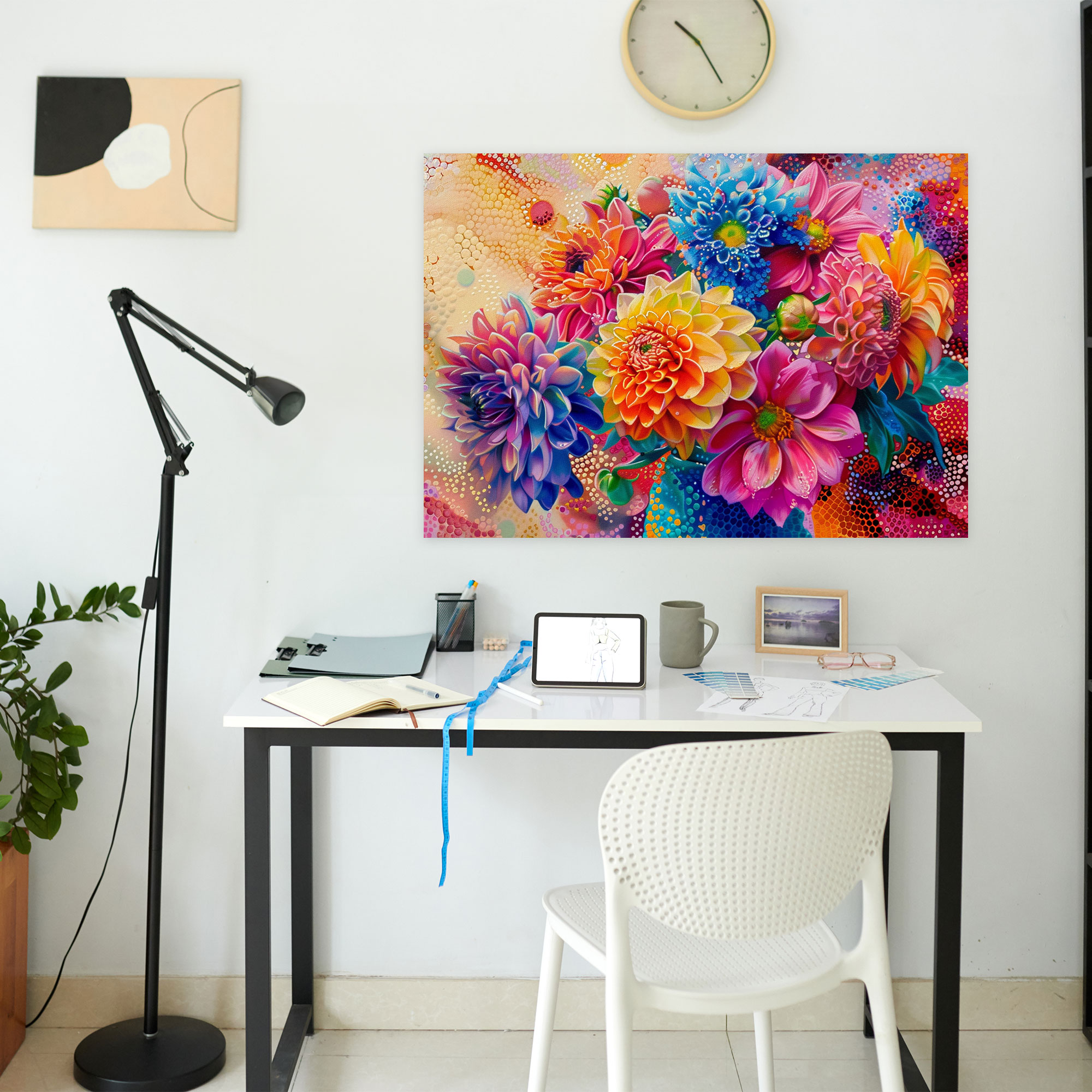 Vibrant Floral Arrangement Canvas Print - Pointillism, Canvas Print, Pointillism, Canvas Wall Art