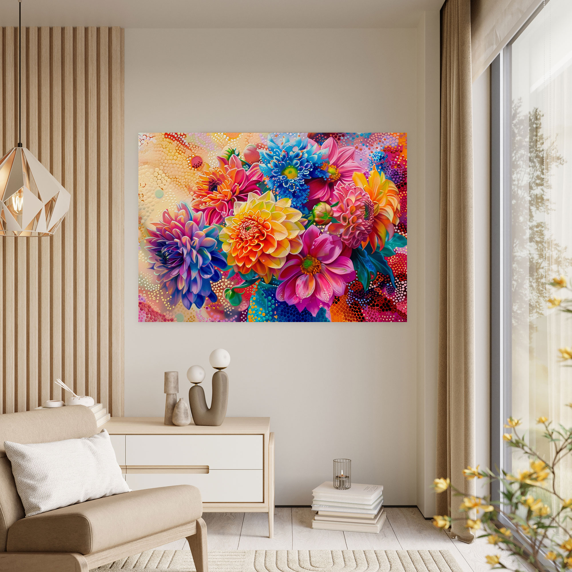 Vibrant Floral Arrangement Canvas Print - Pointillism, Canvas Print, Pointillism, Canvas Wall Art