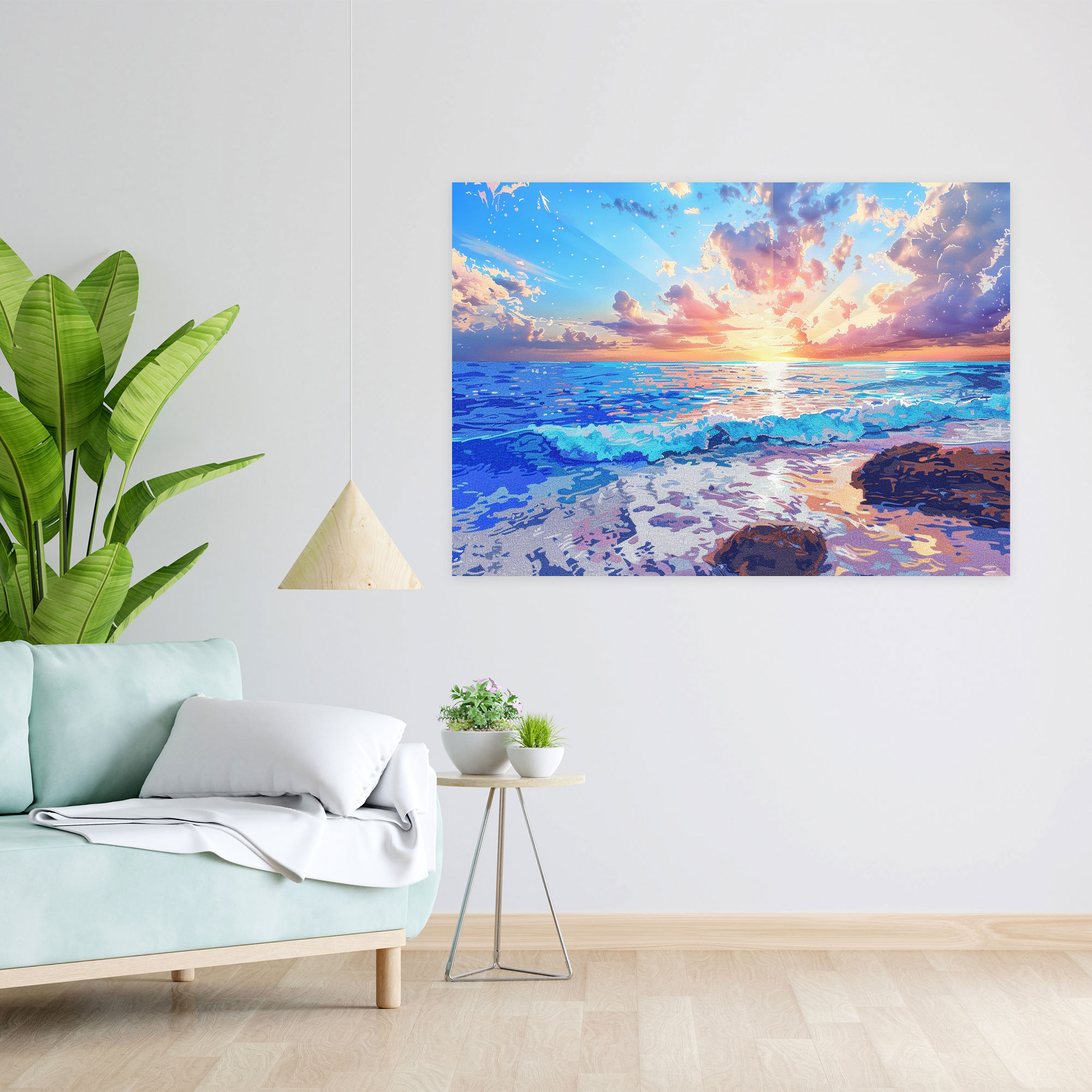 Tranquil Seascape Wall Decoration - Pointillism, Pointillism, Wall Decoration, Home Decoration