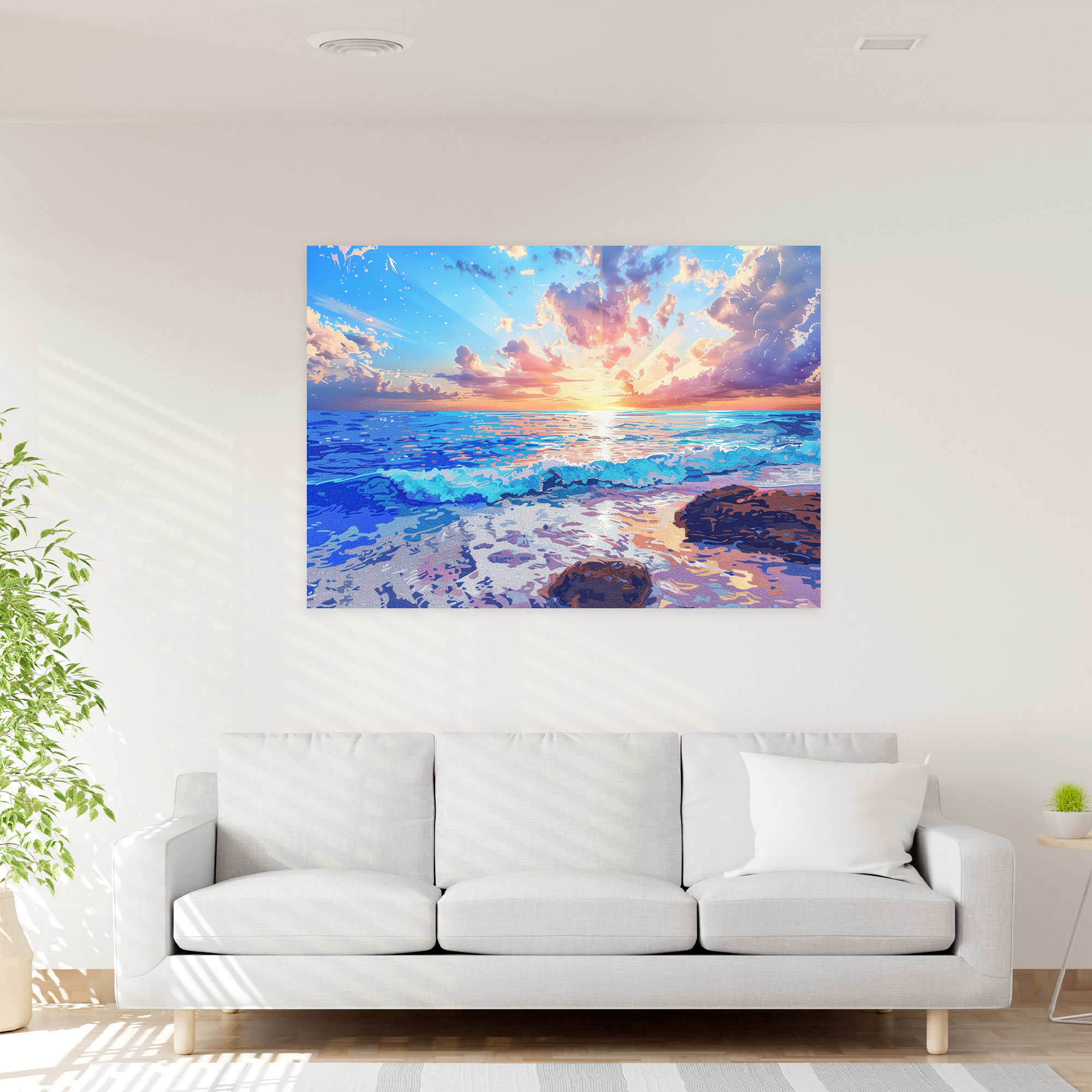 Tranquil Seascape Wall Decoration - Pointillism, Pointillism, Wall Decoration, Home Decoration