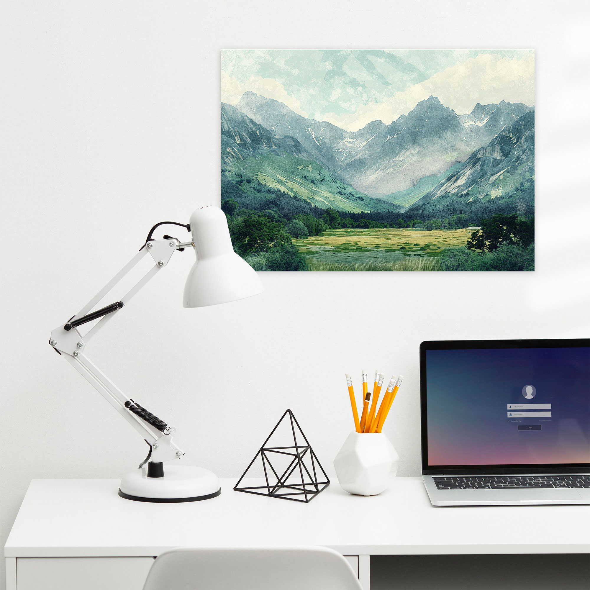 Serene Mountain Landscape Wall Decoration - Pointillism, Pointillism, Home Decoration, Wall Art