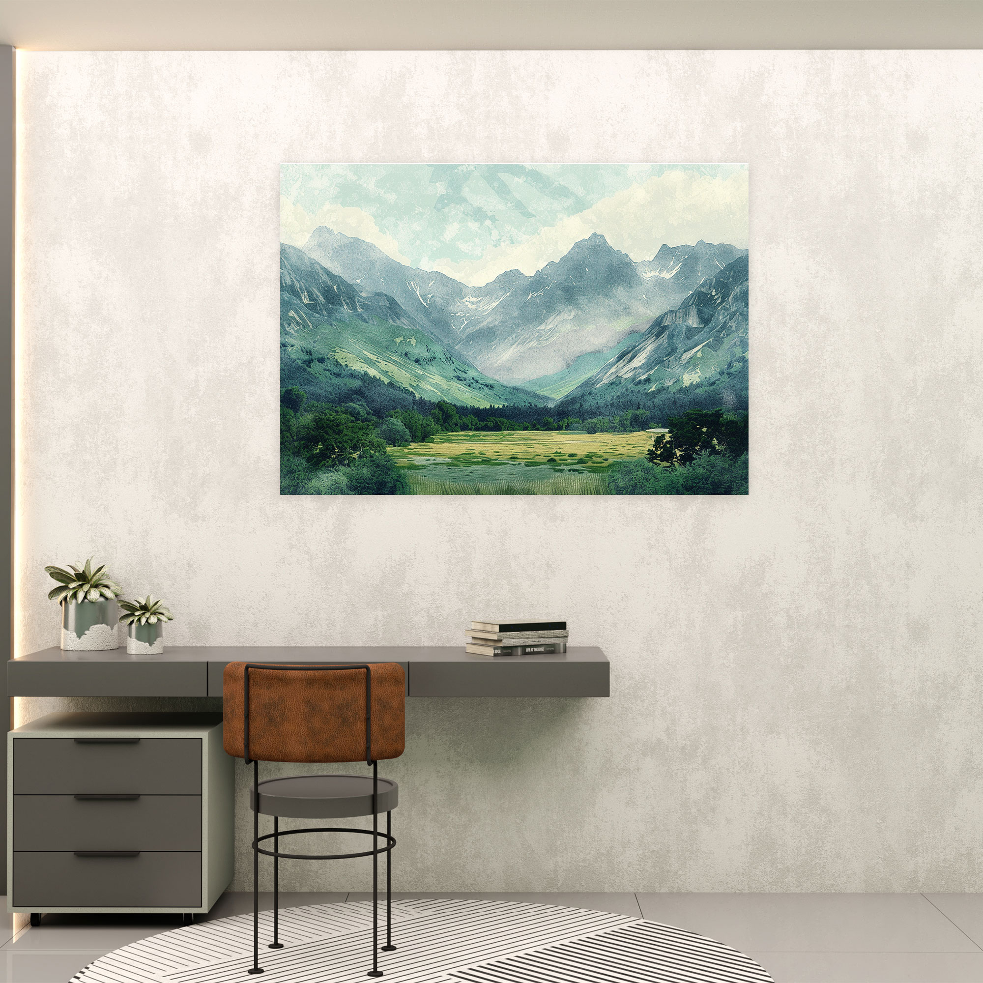 Serene Mountain Landscape Wall Decoration - Pointillism, Pointillism, Home Decoration, Wall Art