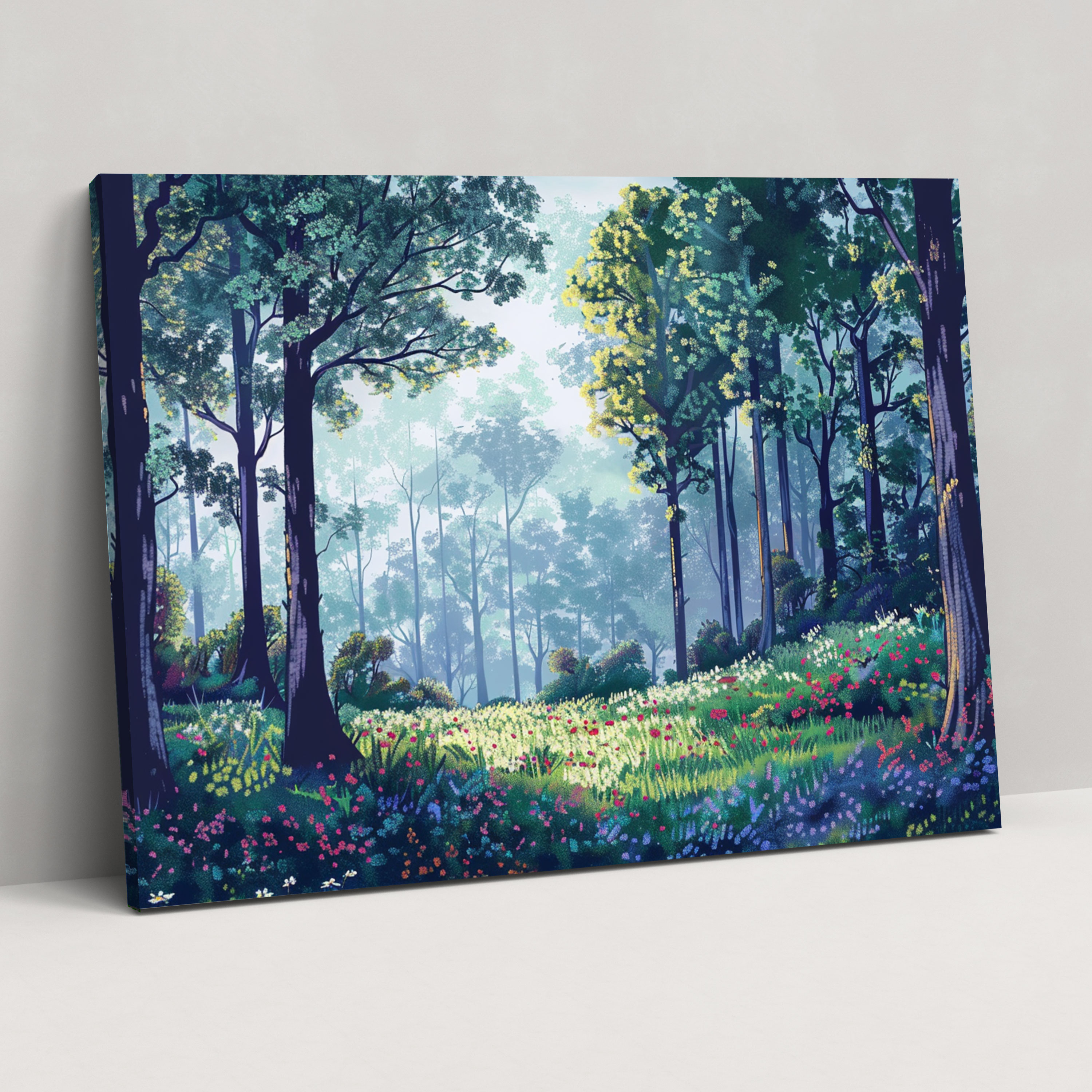 Peaceful Forest Scene Canvas Print - Pointillism, Pointillism, Canvas Print, Wall Art