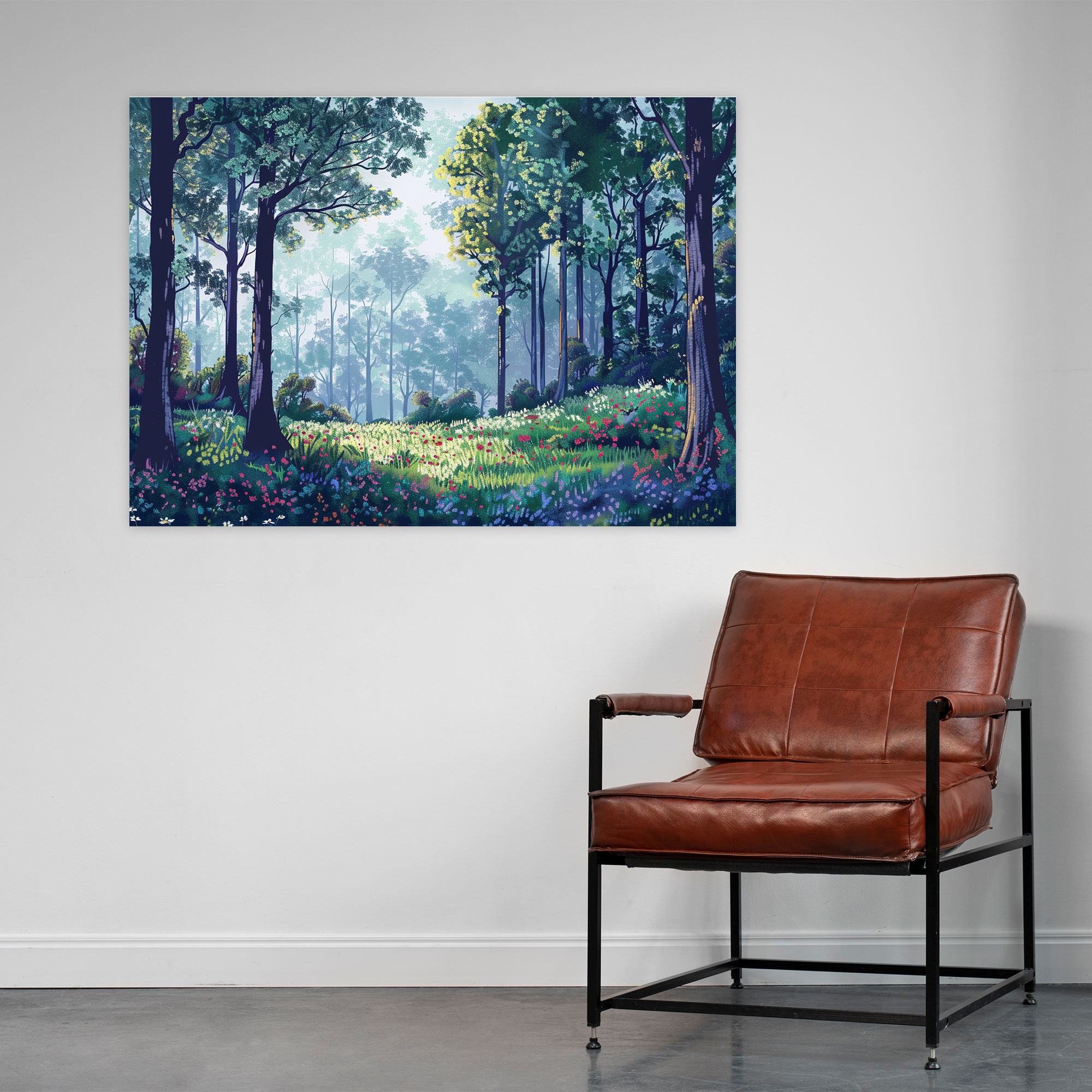 Peaceful Forest Scene Canvas Print - Pointillism, Pointillism, Canvas Print, Wall Art