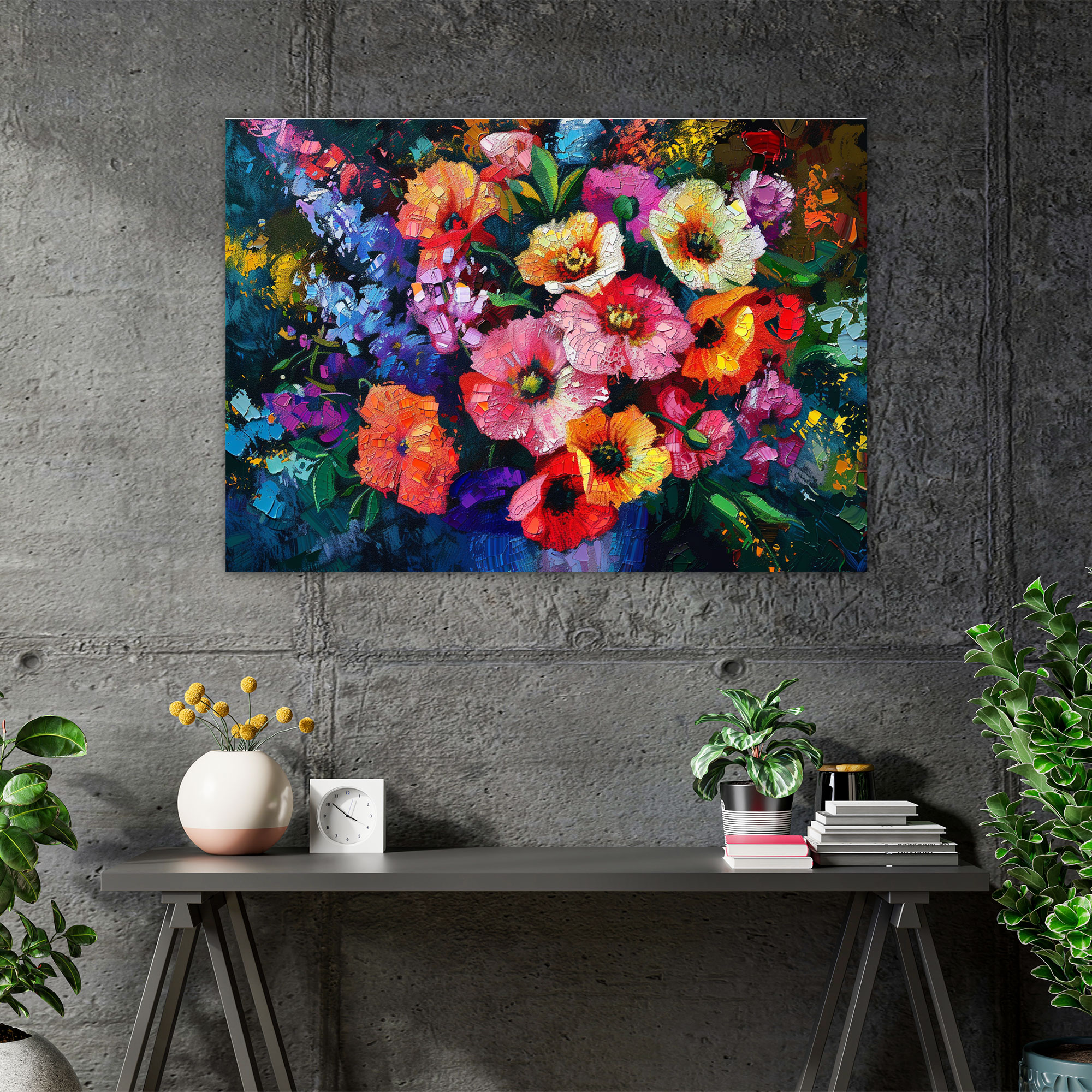 Colorful Floral Bouquet Pointillism Canvas Print - Pointillism, Wall Art, Canvas, Canvas Print