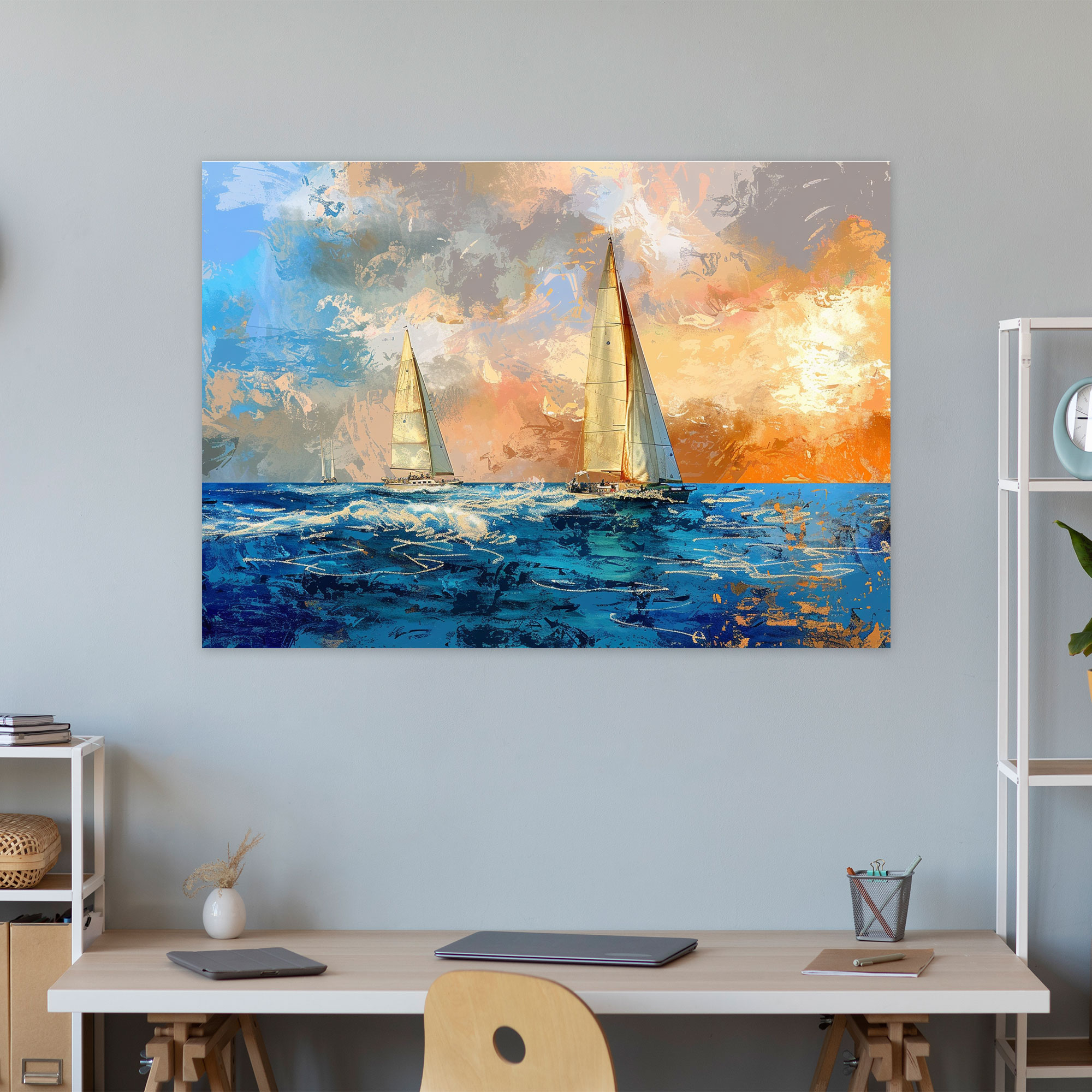 Seascape Sailboats Pointillism Wall Decoration - Pointillism, Seascape, Pointillism, Home Decoration