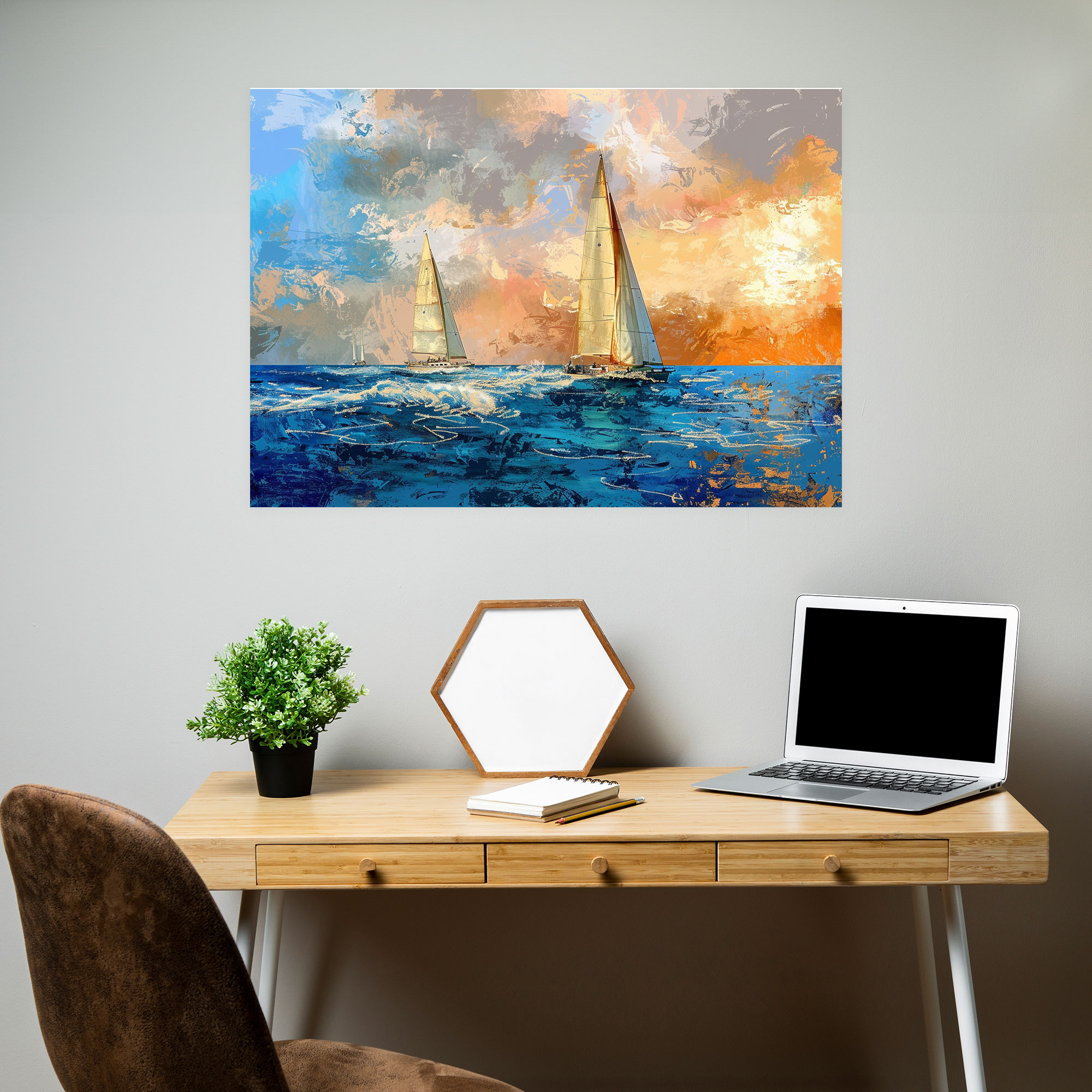 Seascape Sailboats Pointillism Wall Decoration - Pointillism, Seascape, Pointillism, Home Decoration