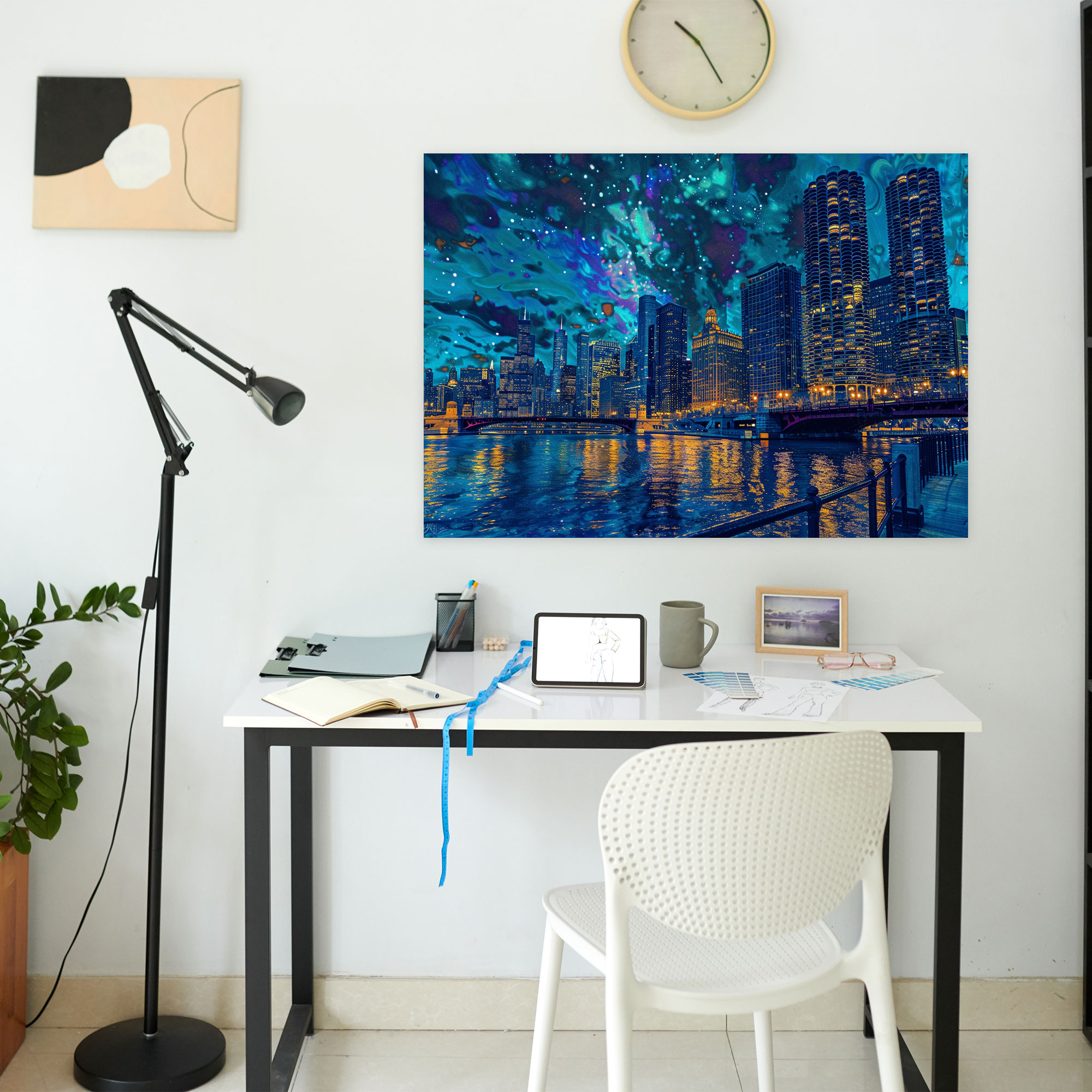 City Skyline Night Pointillism Canvas Print - Pointillism, Pointillism, City Skyline, Wall Art