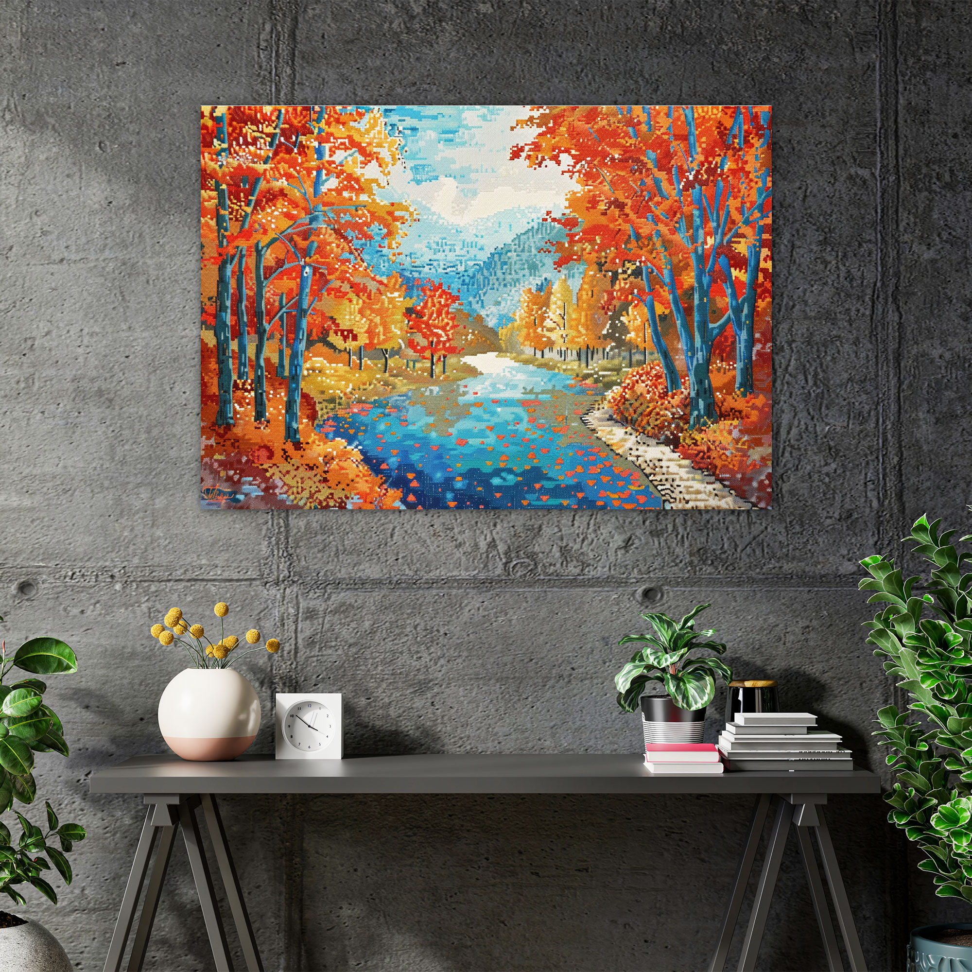 Autumn Landscape Pointillism Wall Decoration - Pointillism, Pointillism, Fall, Home Decoration