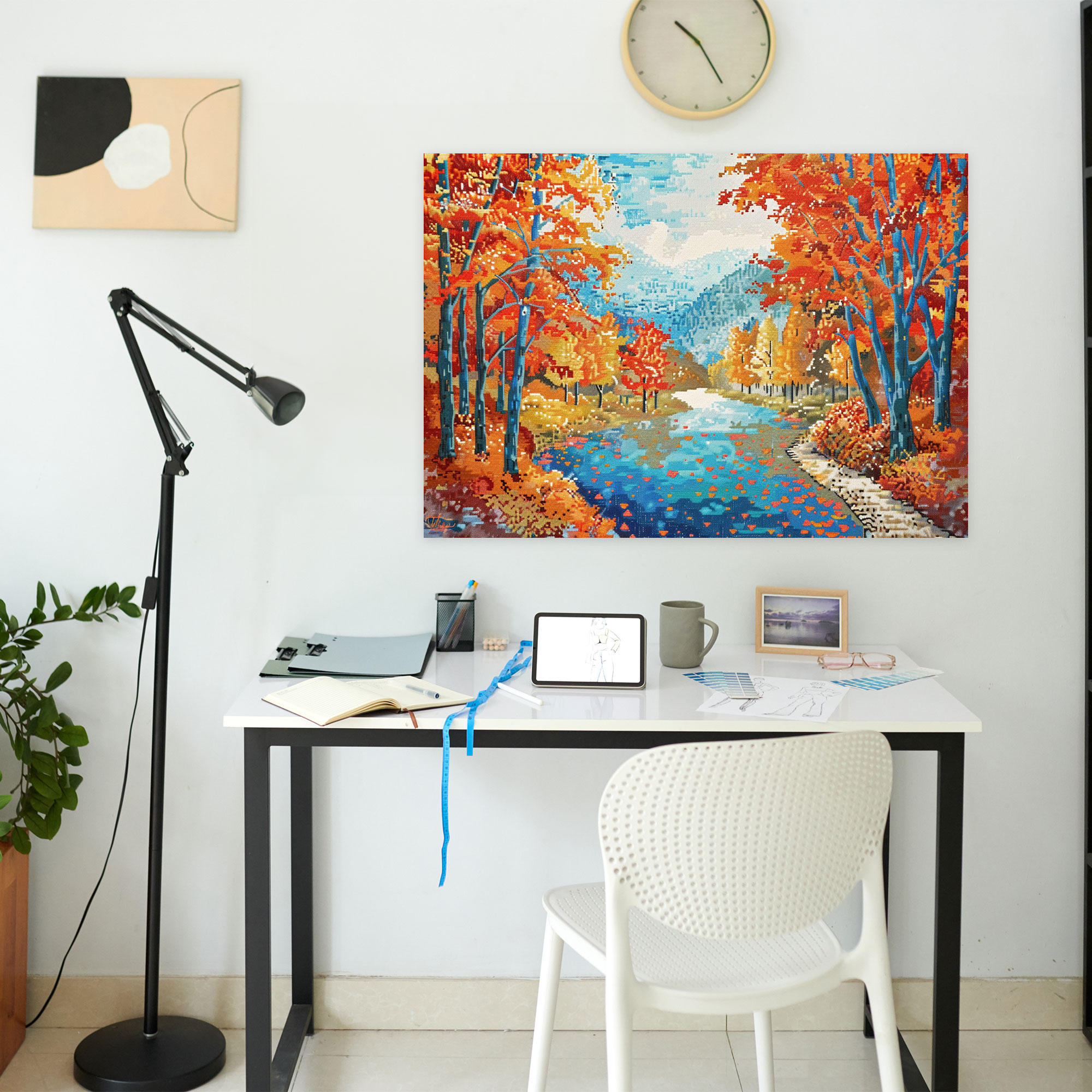 Autumn Landscape Pointillism Wall Decoration - Pointillism, Pointillism, Fall, Home Decoration