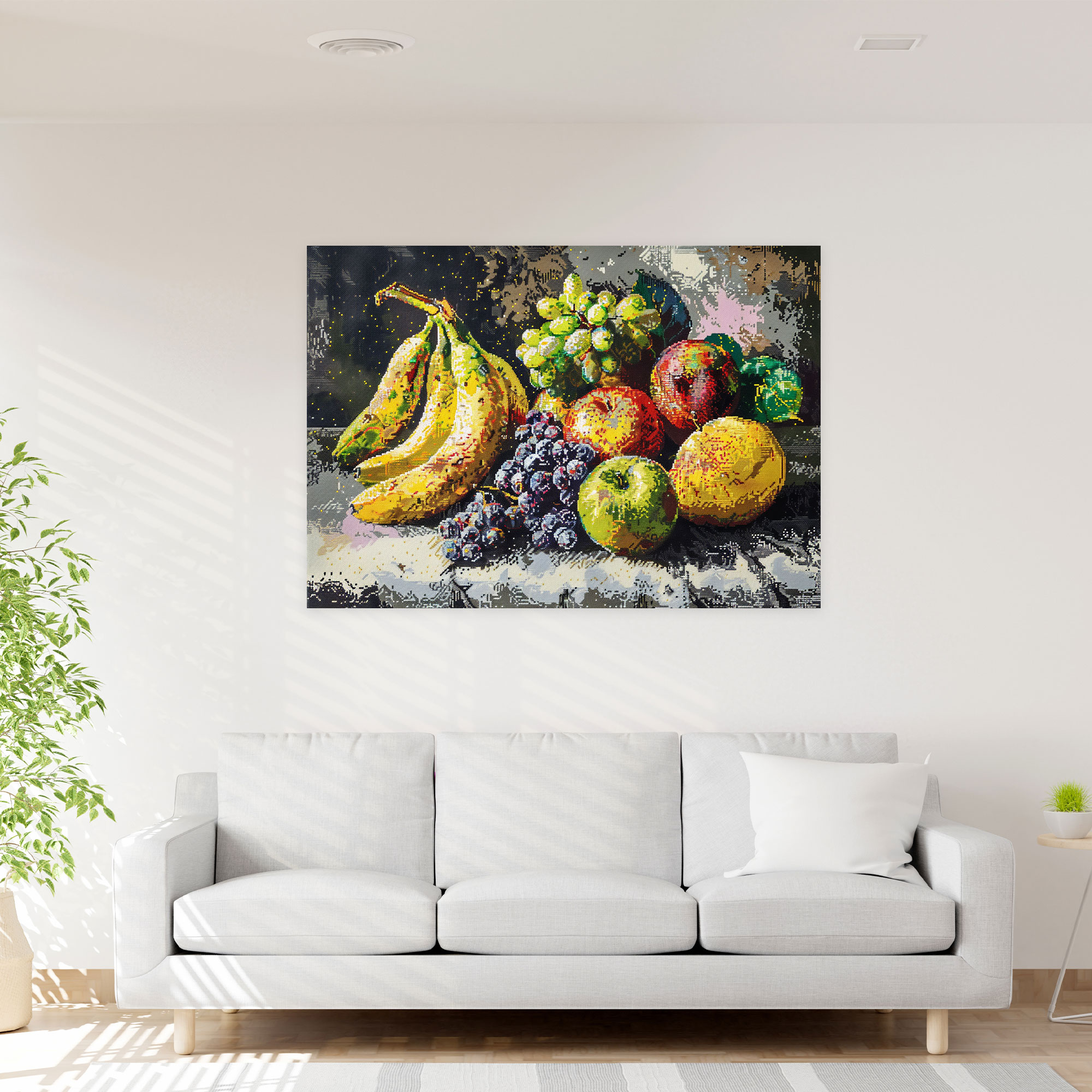 Still Life Fruits Pointillism Canvas Print - Pointillism, Canvas Print, Wall Decoration, Fruits