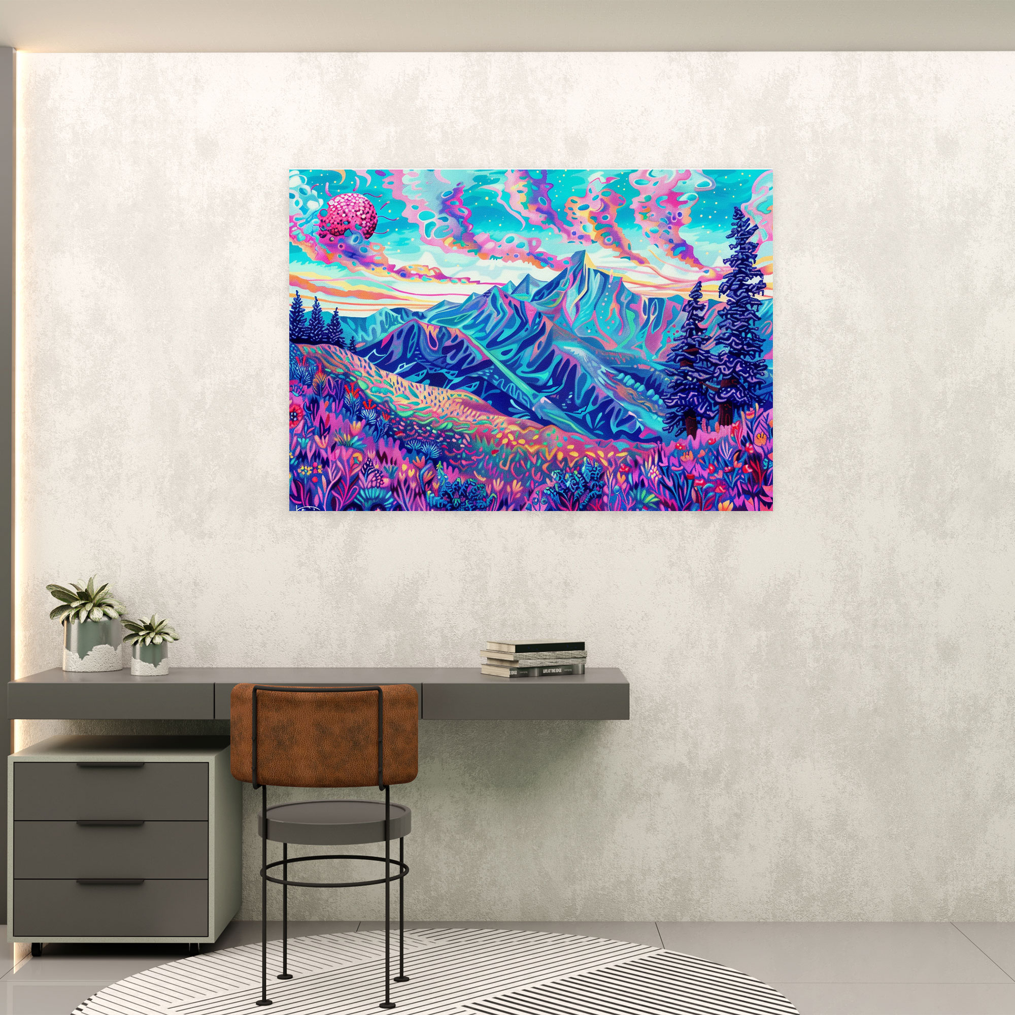 Mountain Landscape Pointillism Wall Art - Pointillism, Nature, Wall Art, Mountain Landscape