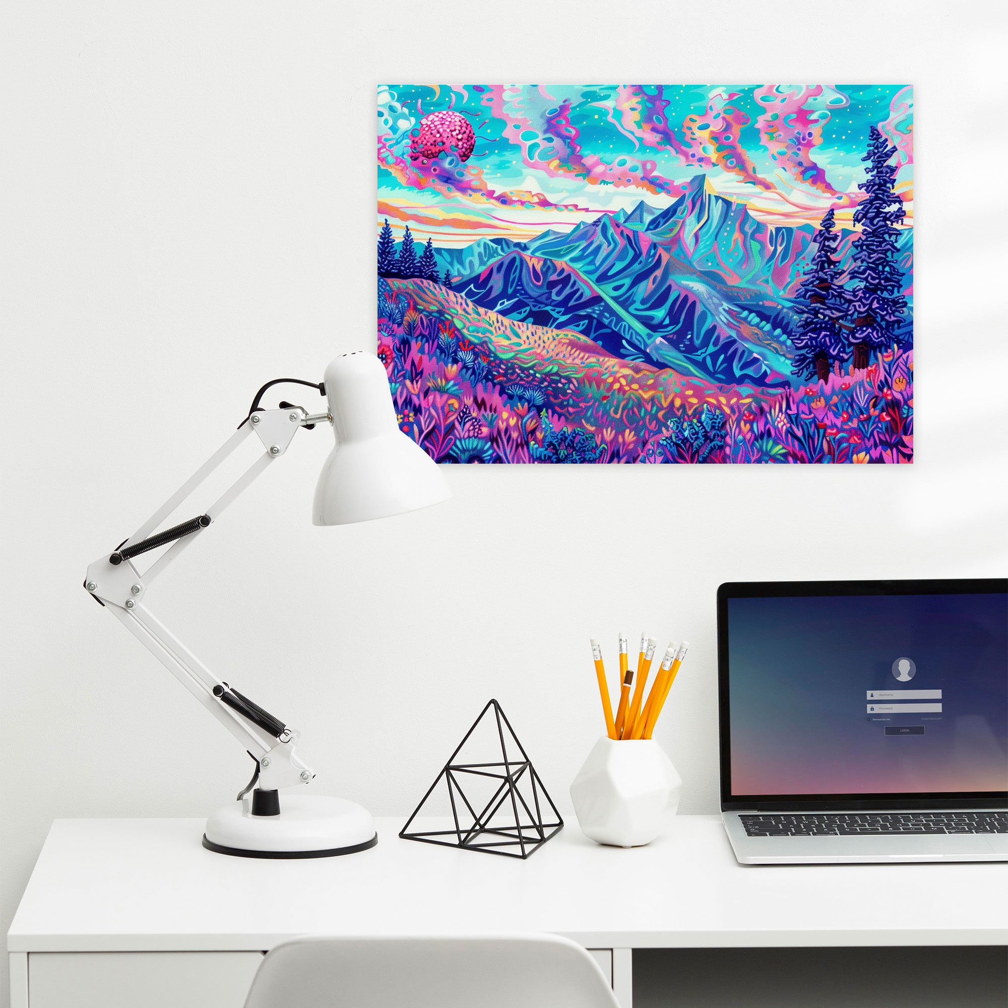 Mountain Landscape Pointillism Wall Art - Pointillism, Nature, Wall Art, Mountain Landscape