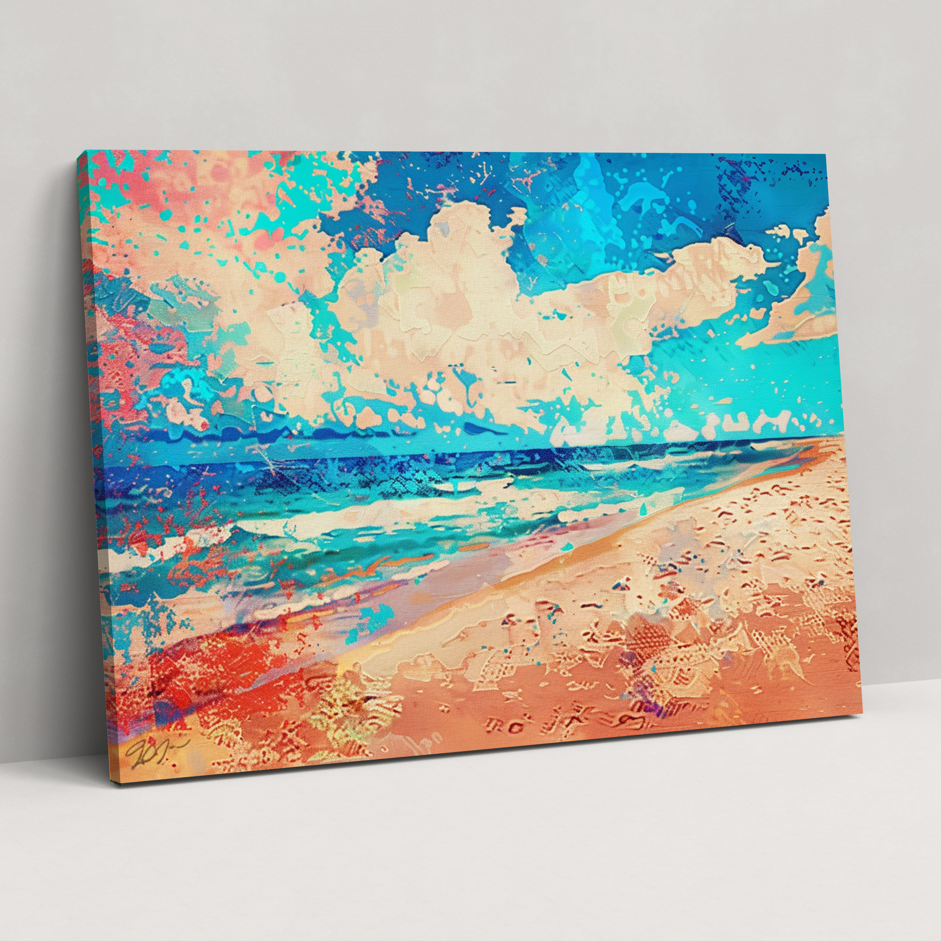 Abstract Beach Scene Pointillism Canvas Print - Pointillism, Wall Decoration, Wall Art, Canvas Wall Art