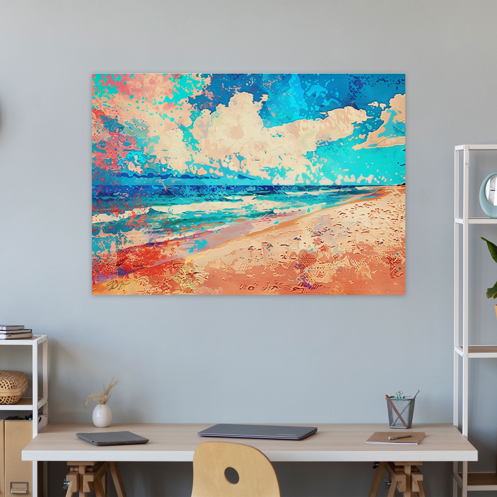 Abstract Beach Scene Pointillism Canvas Print - Pointillism, Wall Decoration, Wall Art, Canvas Wall Art