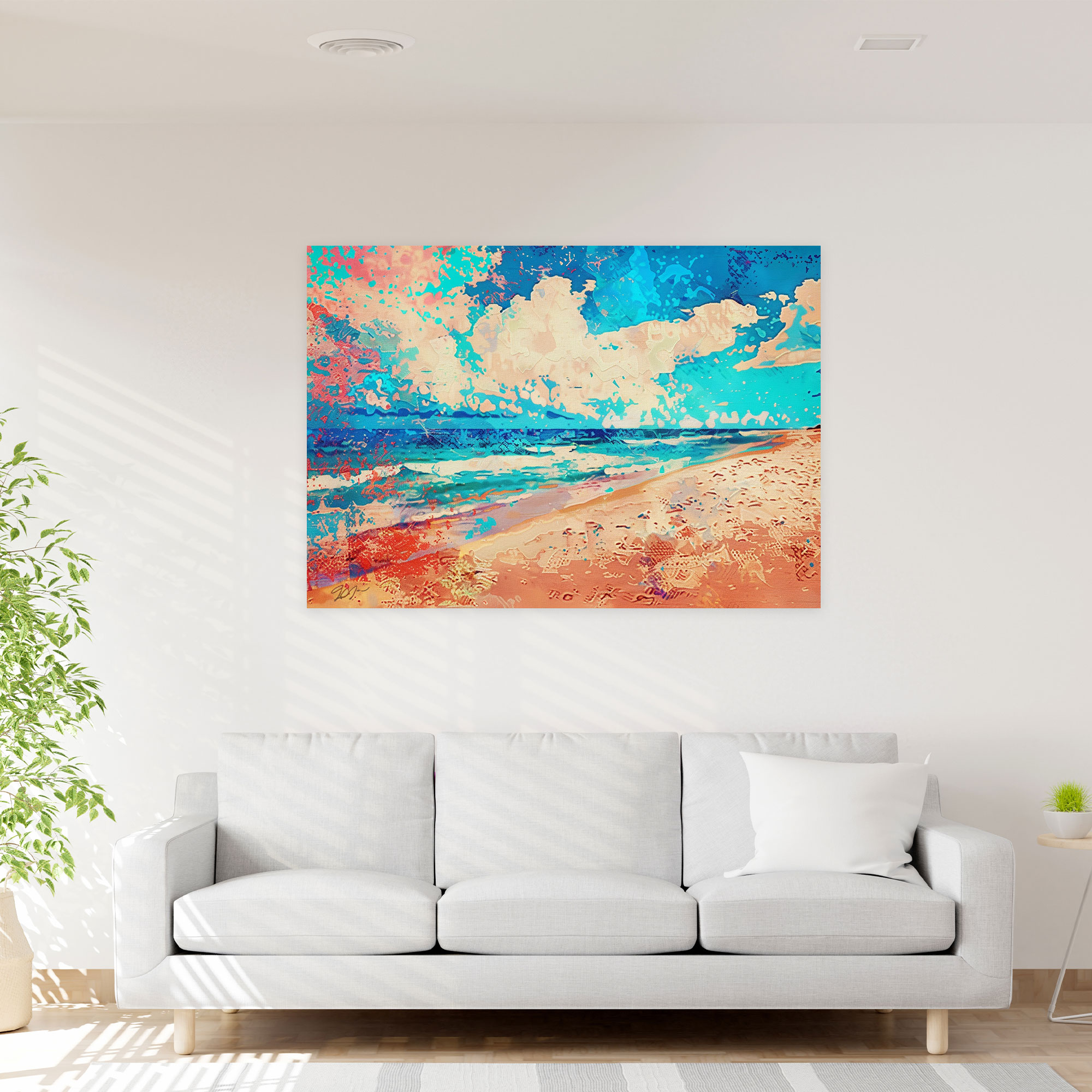 Abstract Beach Scene Pointillism Canvas Print - Pointillism, Wall Decoration, Wall Art, Canvas Wall Art