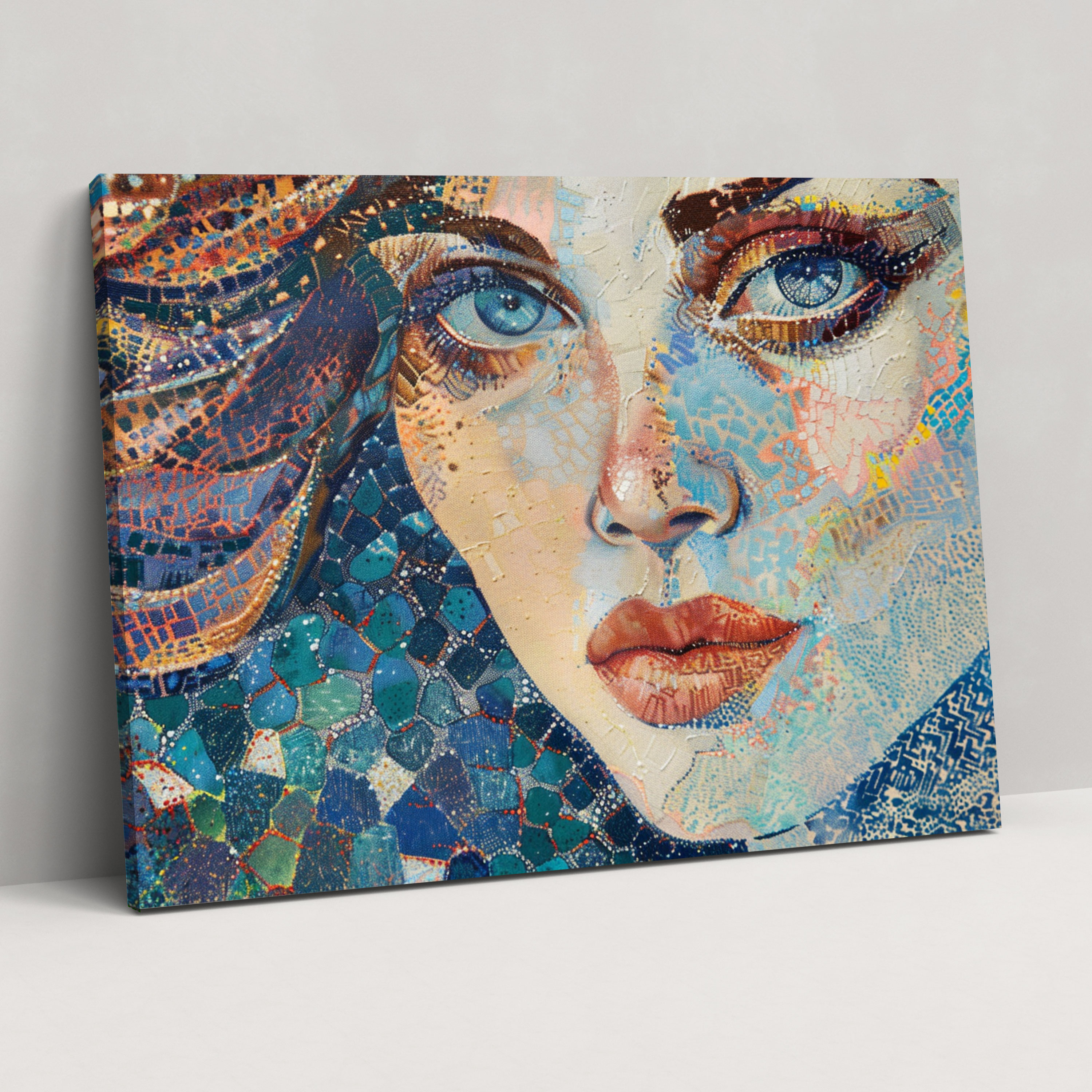 Woman Portrait Pointillism Wall Decoration - Pointillism, Home Decoration, Canvas Print, Pointillism
