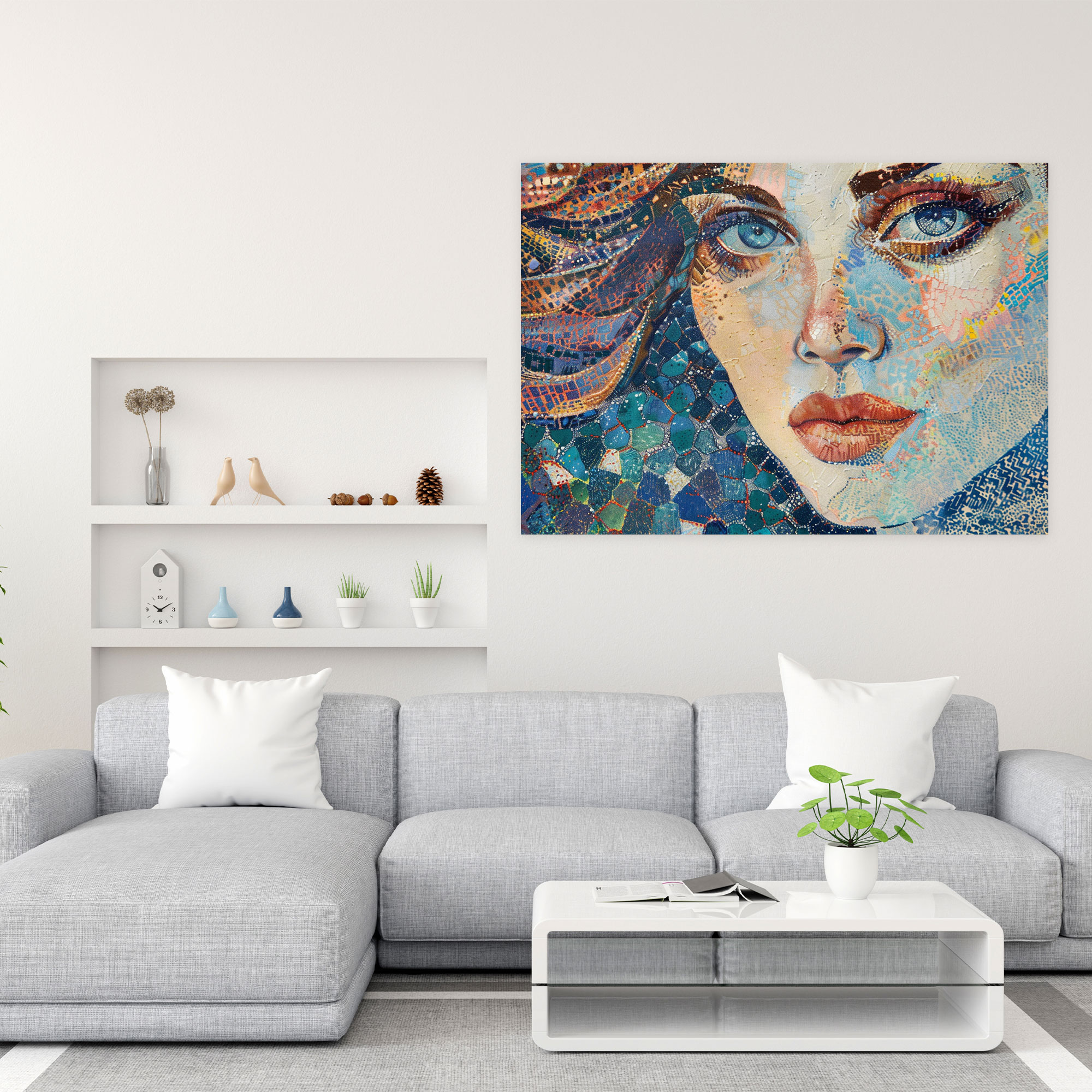 Woman Portrait Pointillism Wall Decoration - Pointillism, Home Decoration, Canvas Print, Pointillism