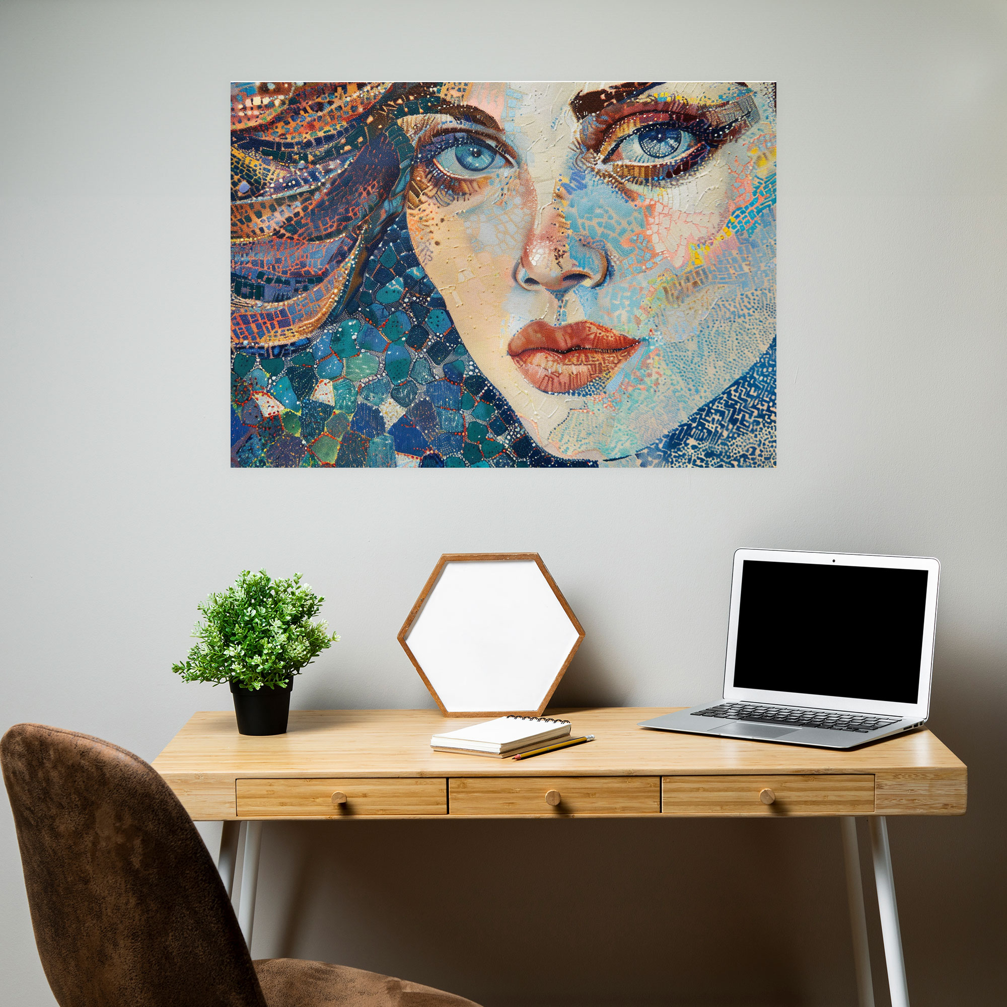 Woman Portrait Pointillism Wall Decoration - Pointillism, Home Decoration, Canvas Print, Pointillism