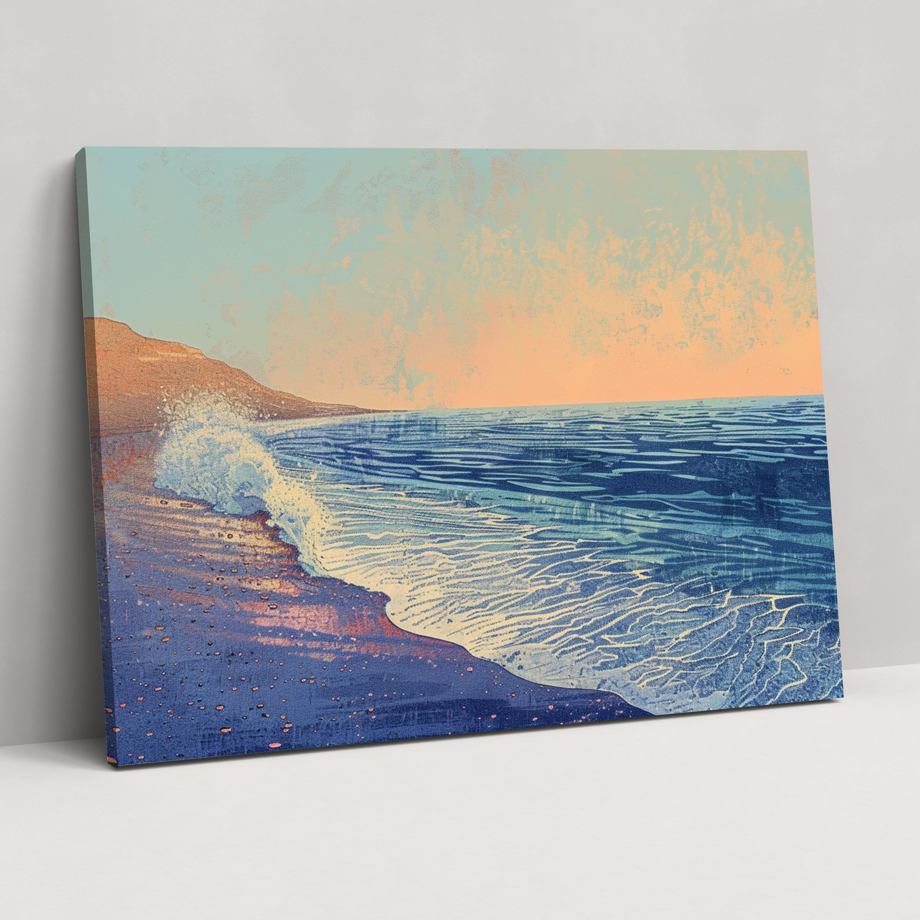 Serene Ocean Pointillism Canvas Wall Art - Pointillism, Wall Art, Canvas Wall Art, Pointillism