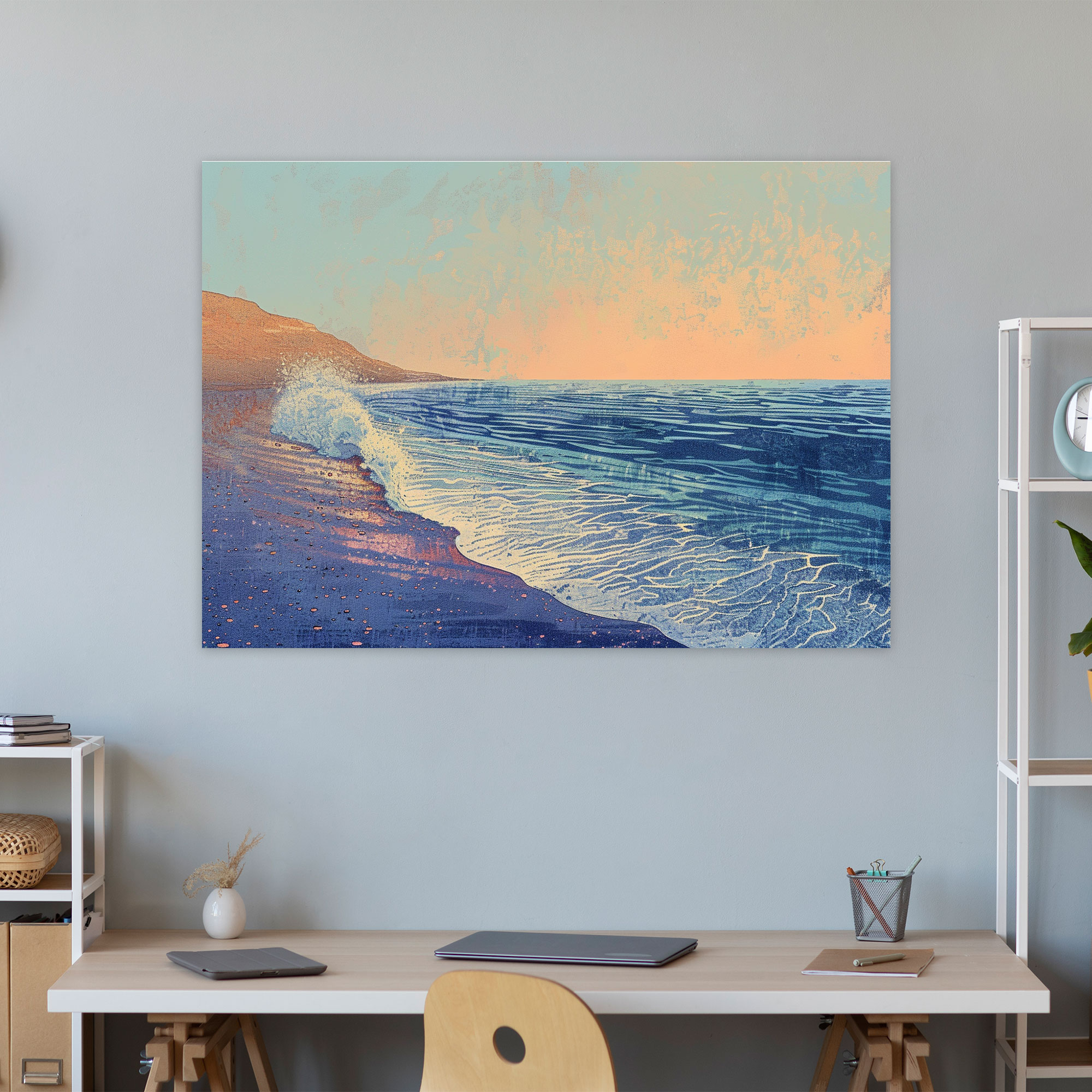Serene Ocean Pointillism Canvas Wall Art - Pointillism, Wall Art, Canvas Wall Art, Pointillism
