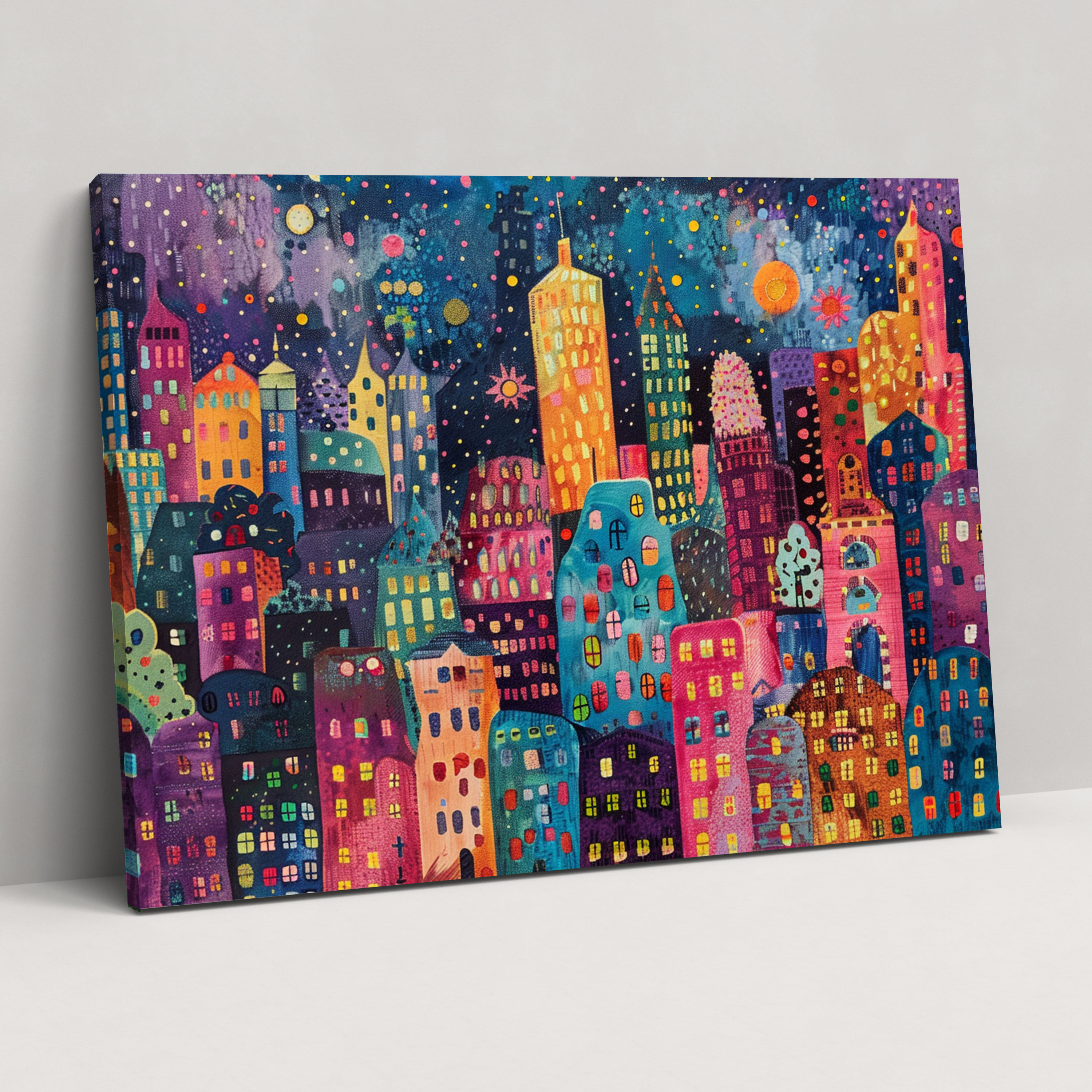 Colorful Cityscape Pointillism Canvas Wall Decoration - Pointillism, Canvas Print, Home Decoration, Wall Decoration