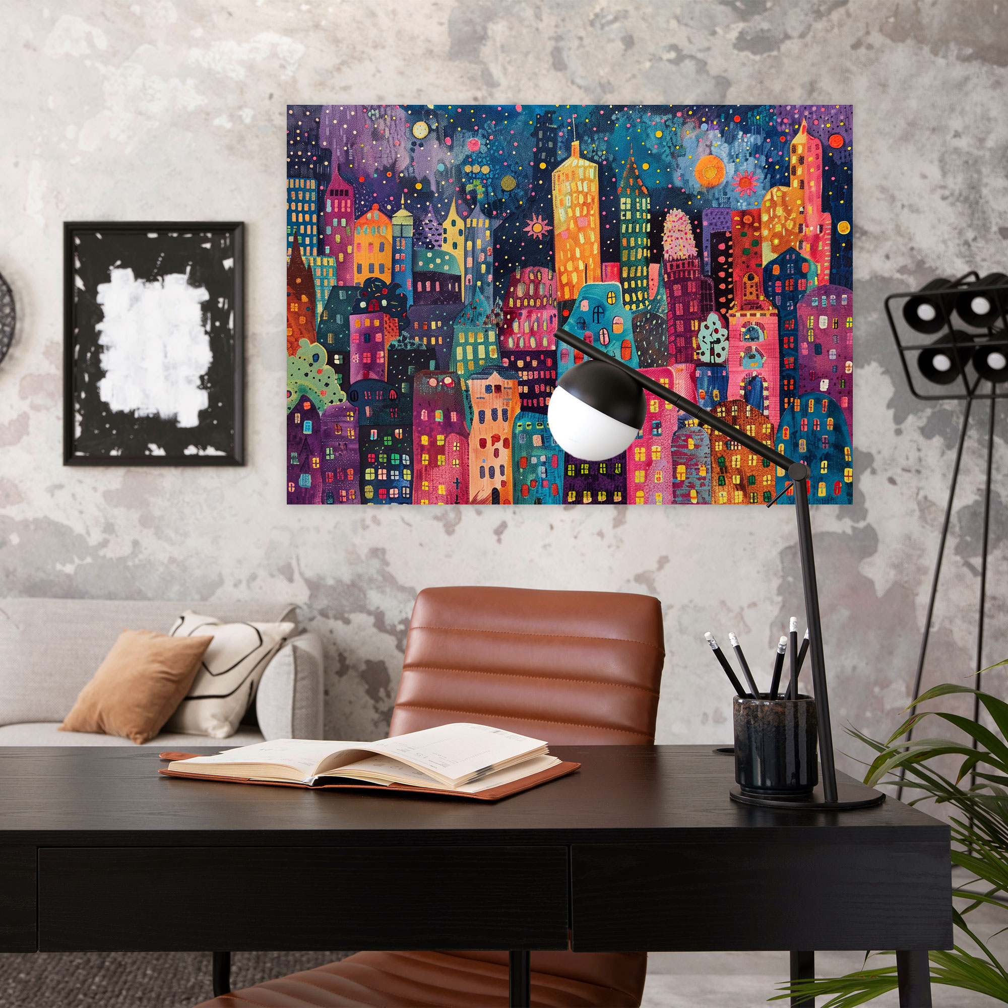 Colorful Cityscape Pointillism Canvas Wall Decoration - Pointillism, Canvas Print, Home Decoration, Wall Decoration