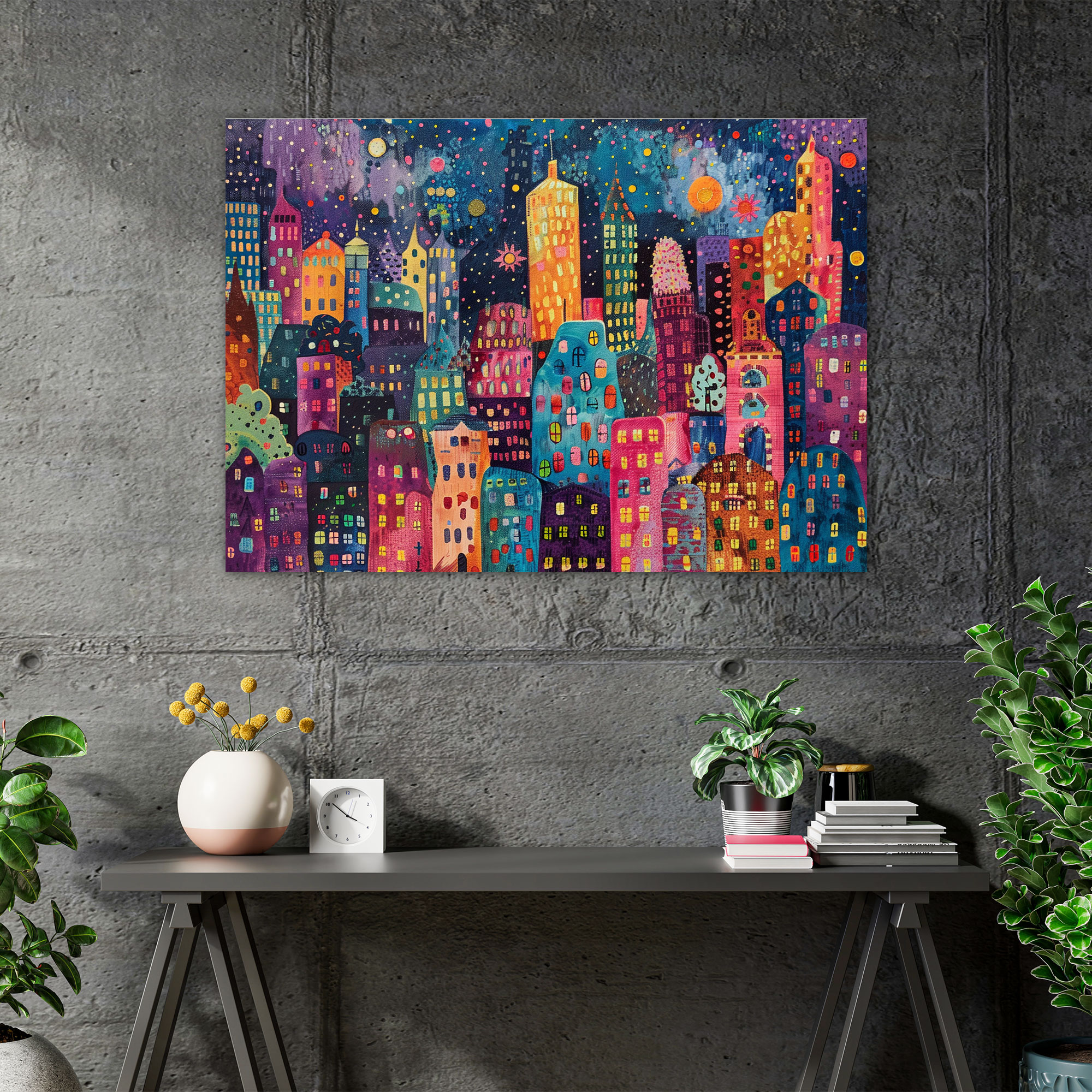 Colorful Cityscape Pointillism Canvas Wall Decoration - Pointillism, Canvas Print, Home Decoration, Wall Decoration