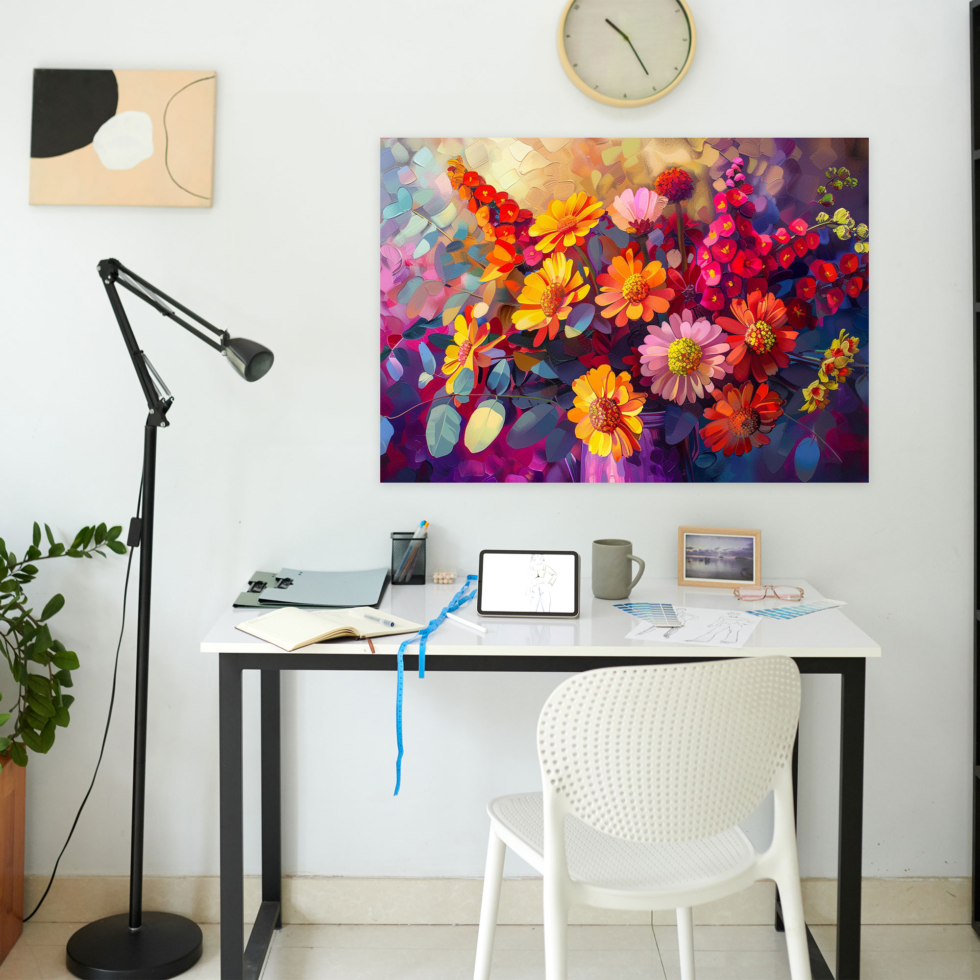 Vibrant Floral Pointillism Canvas Print - Pointillism, Wall Art, Wall Decoration, Vibrant Floral