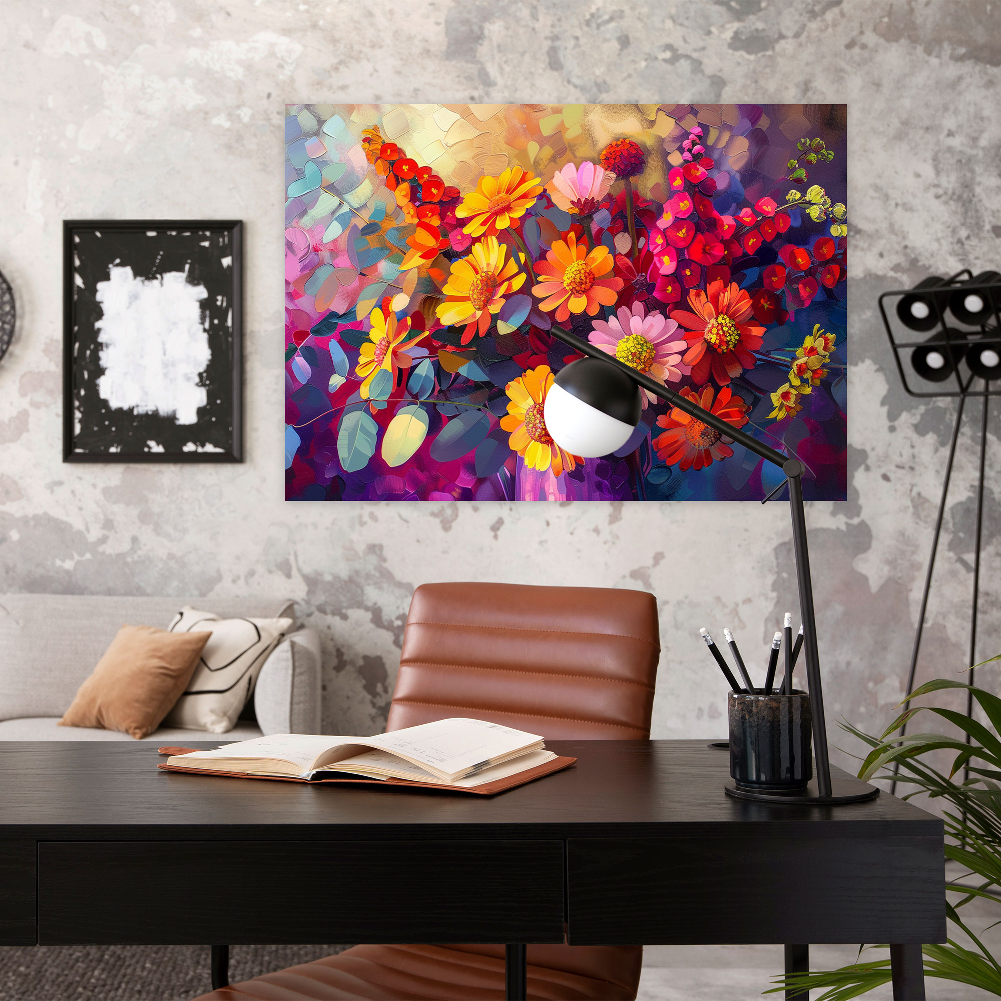 Vibrant Floral Pointillism Canvas Print - Pointillism, Wall Art, Wall Decoration, Vibrant Floral