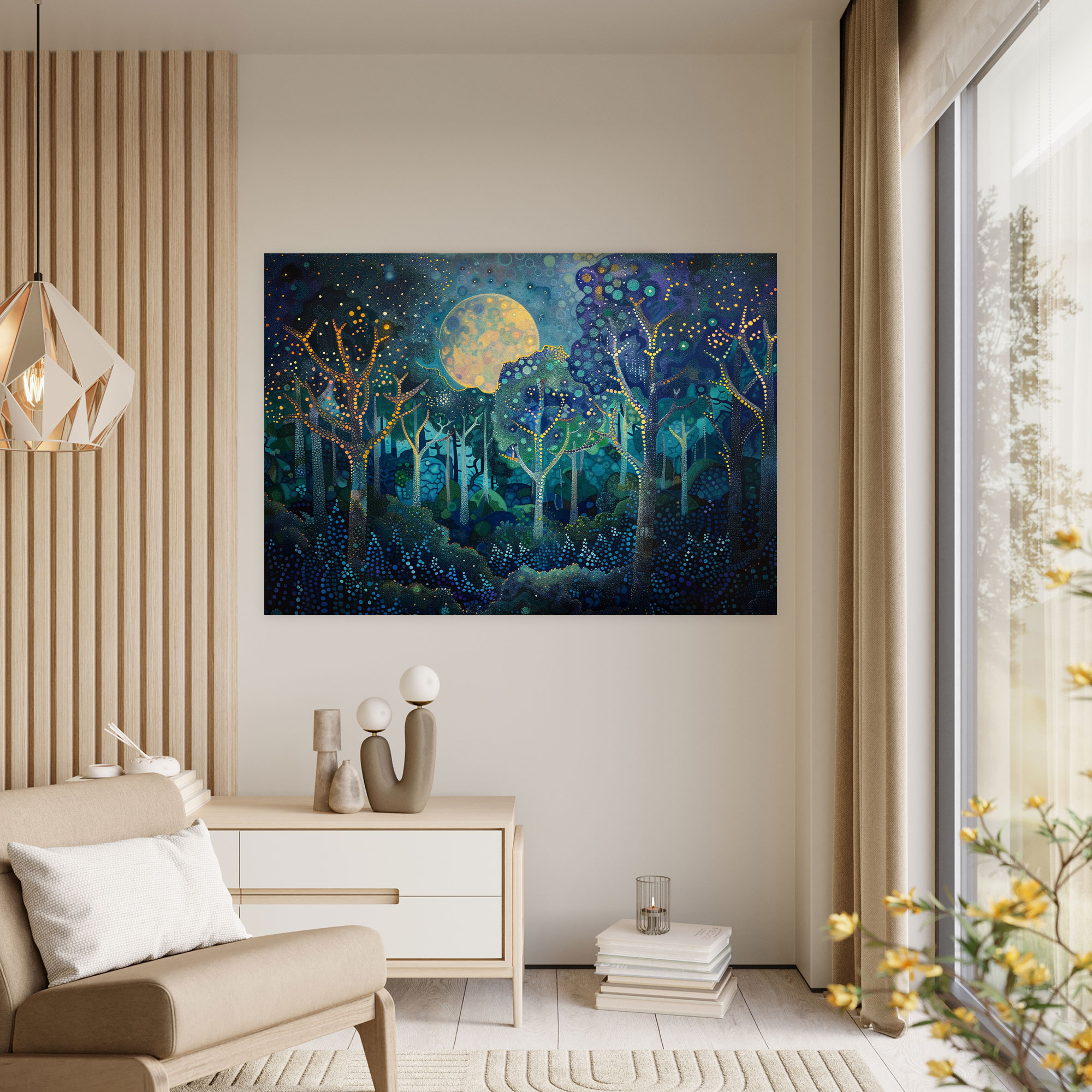 Whimsical Forest Pointillism Canvas Print - Pointillism, Canvas Wall Art, Canvas Print, Wall Decoration