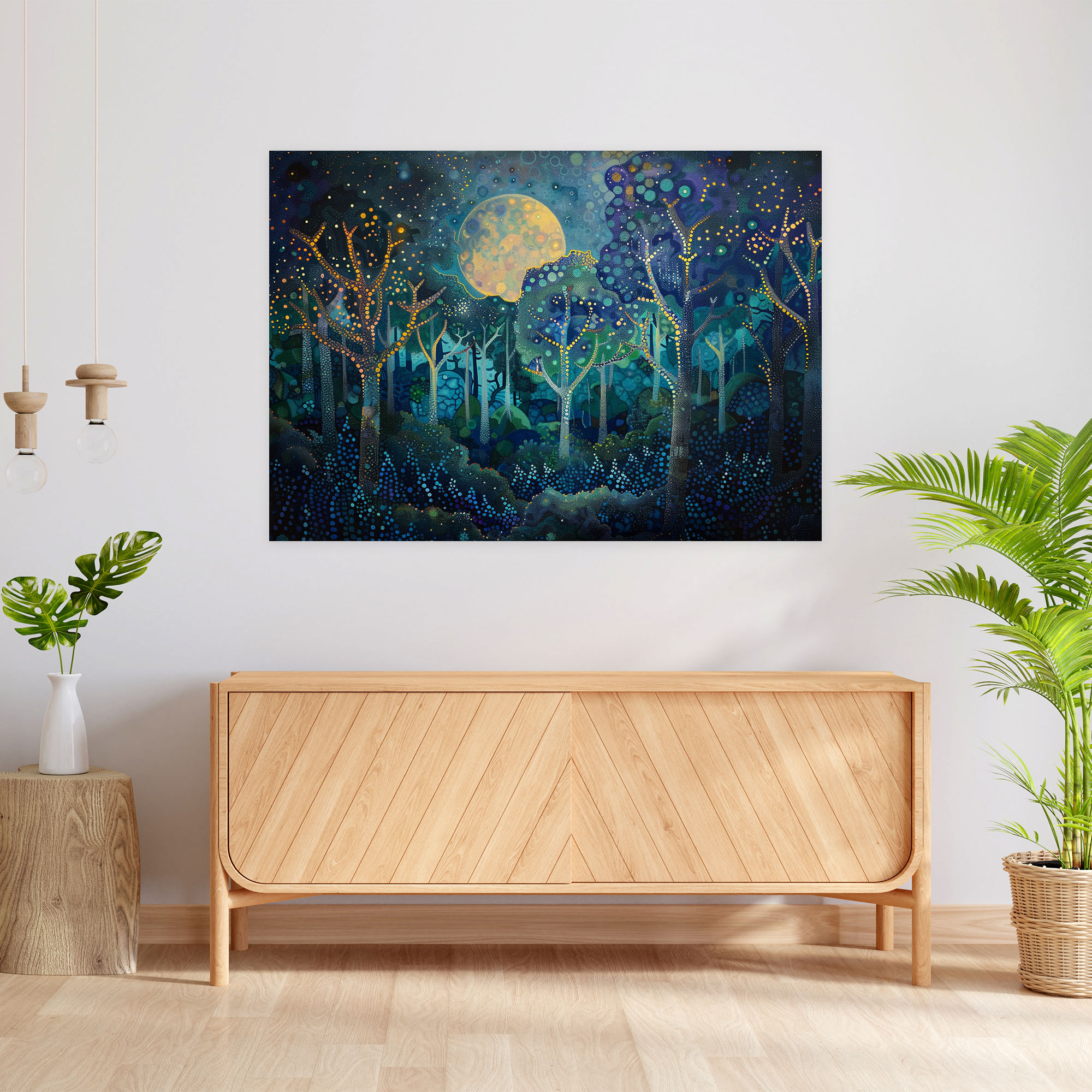 Whimsical Forest Pointillism Canvas Print - Pointillism, Canvas Wall Art, Canvas Print, Wall Decoration