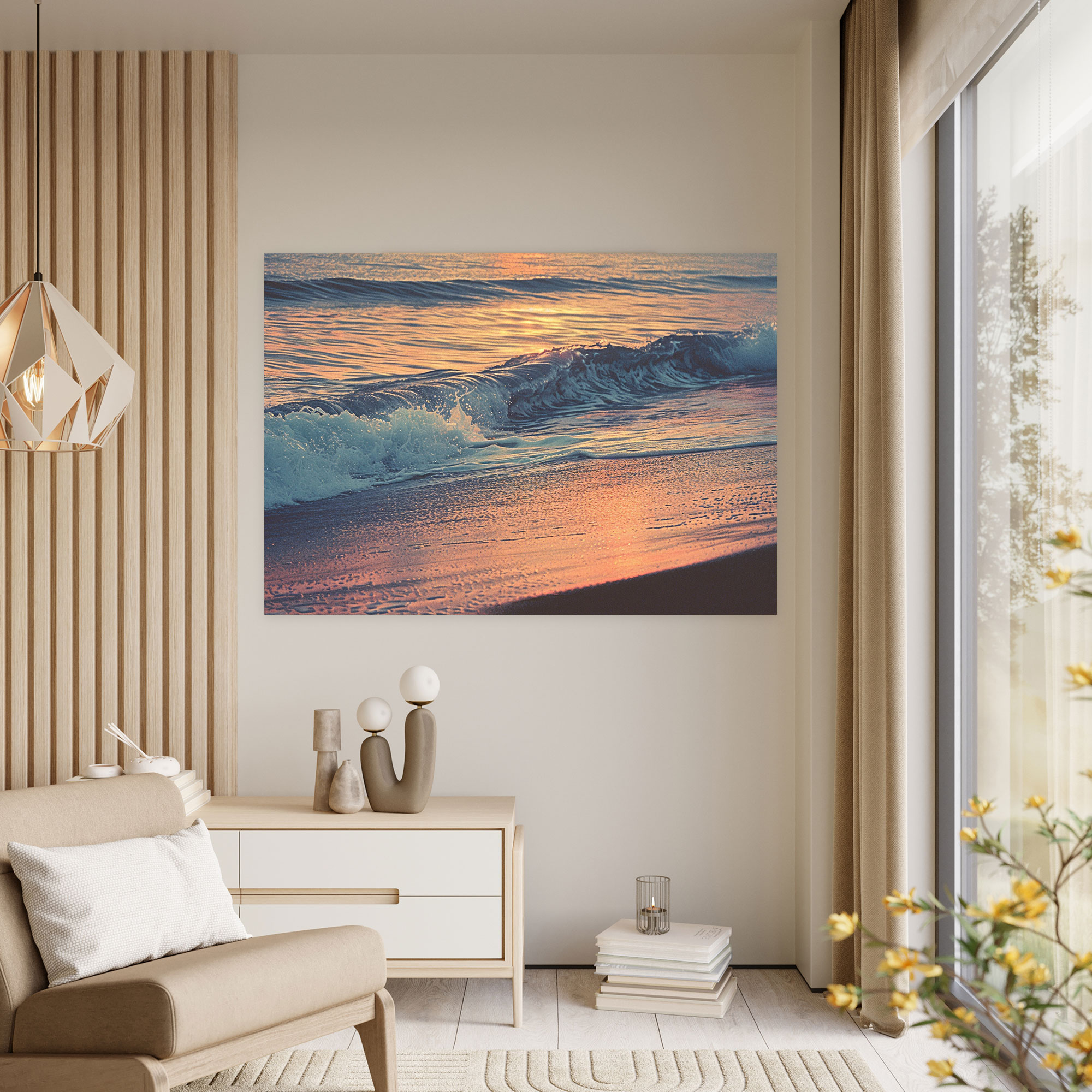 Ocean Waves Pointillism Canvas Print - Pointillism, Canvas Print, Wall Decoration, Sunrise