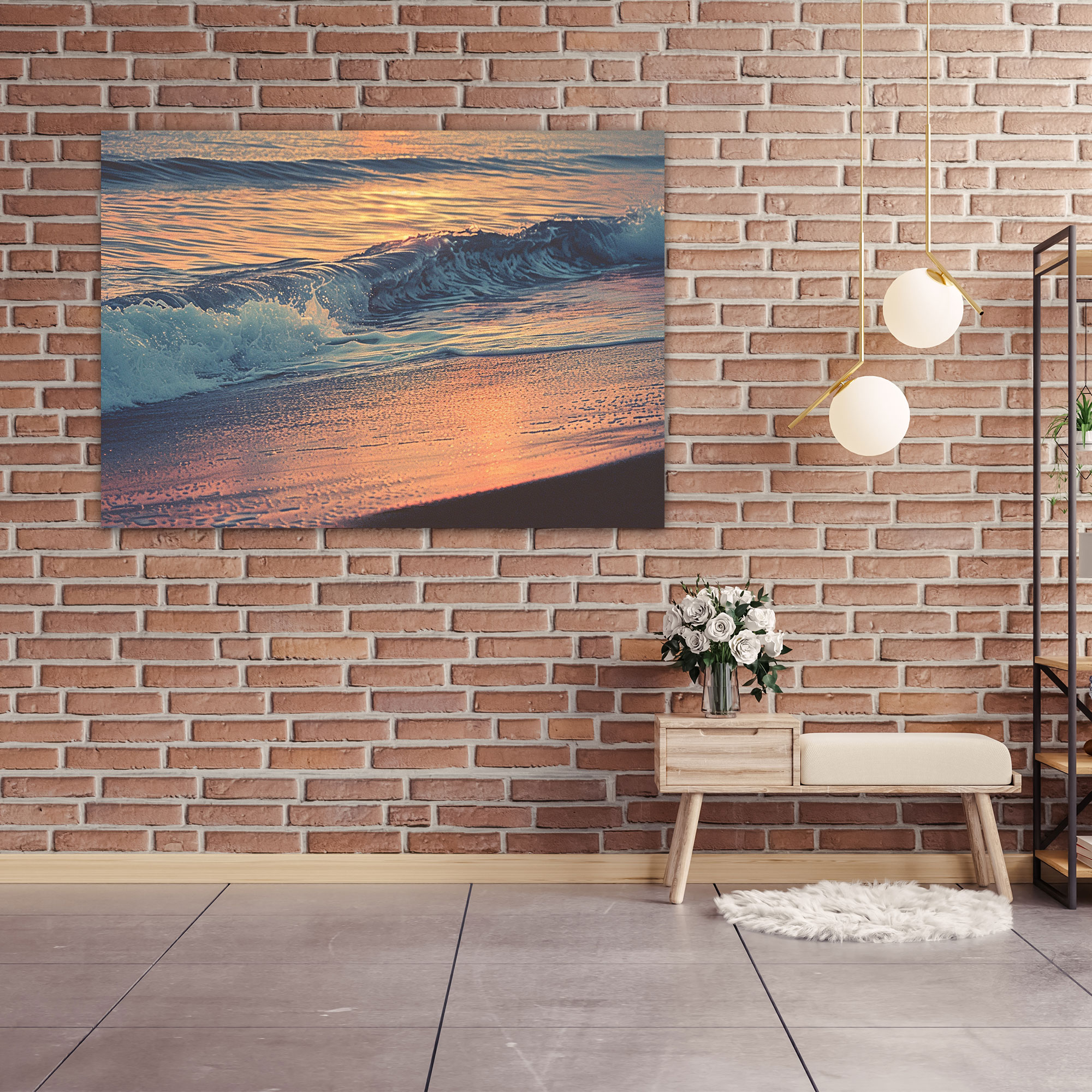 Ocean Waves Pointillism Canvas Print - Pointillism, Canvas Print, Wall Decoration, Sunrise