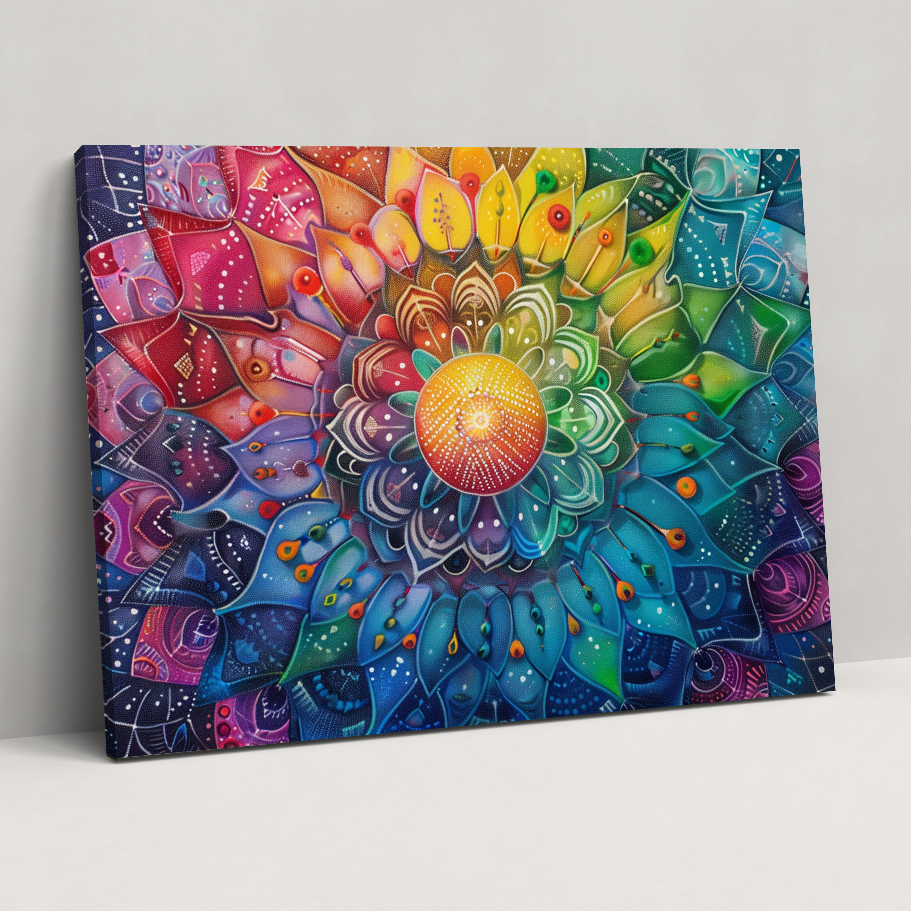 Mandala Pointillism Canvas Print - Pointillism, Pointillism, Wall Decoration, Rainbow Colors