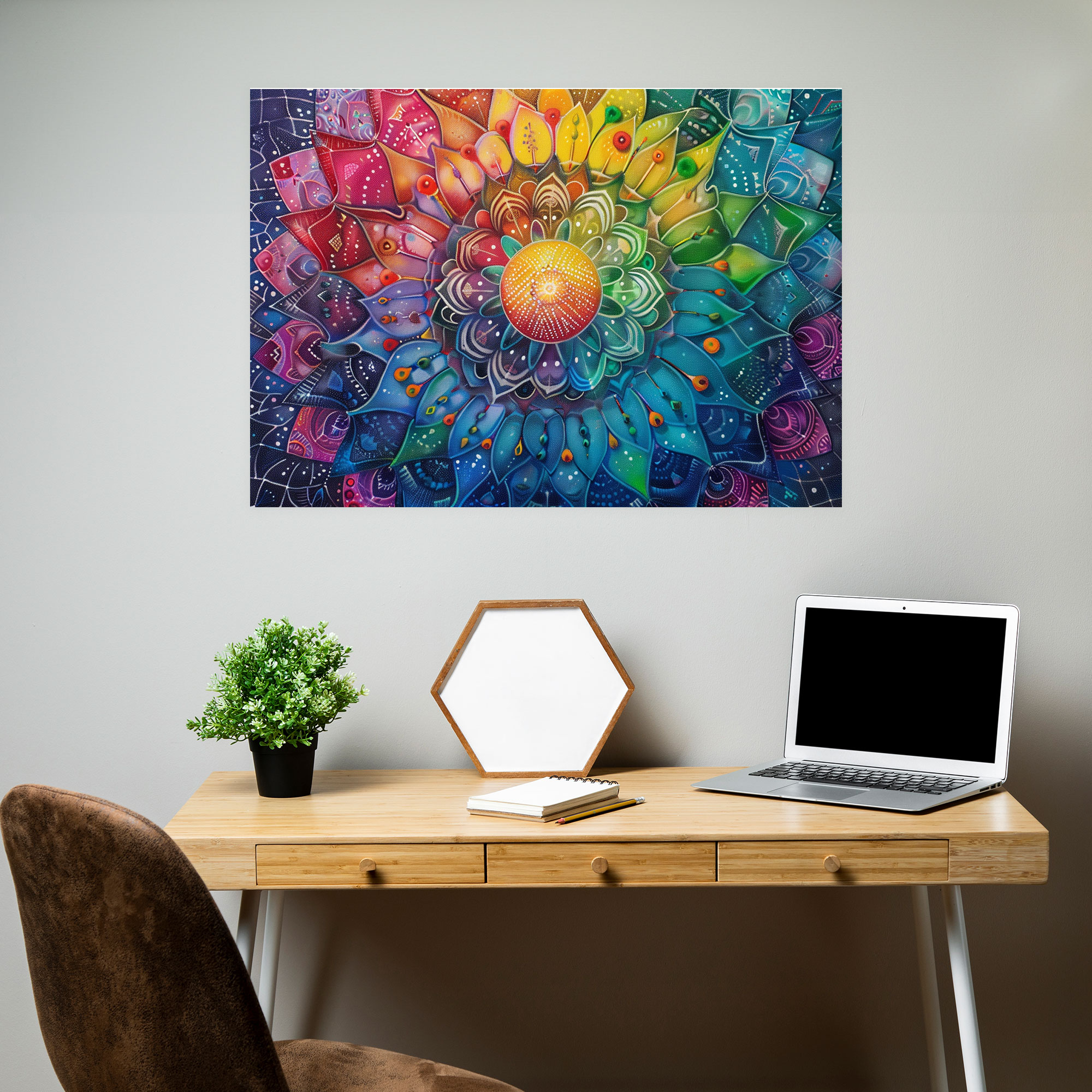 Mandala Pointillism Canvas Print - Pointillism, Pointillism, Wall Decoration, Rainbow Colors