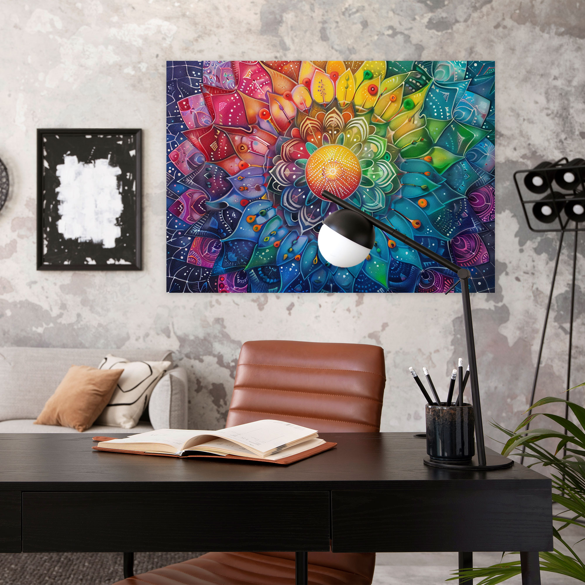 Mandala Pointillism Canvas Print - Pointillism, Pointillism, Wall Decoration, Rainbow Colors