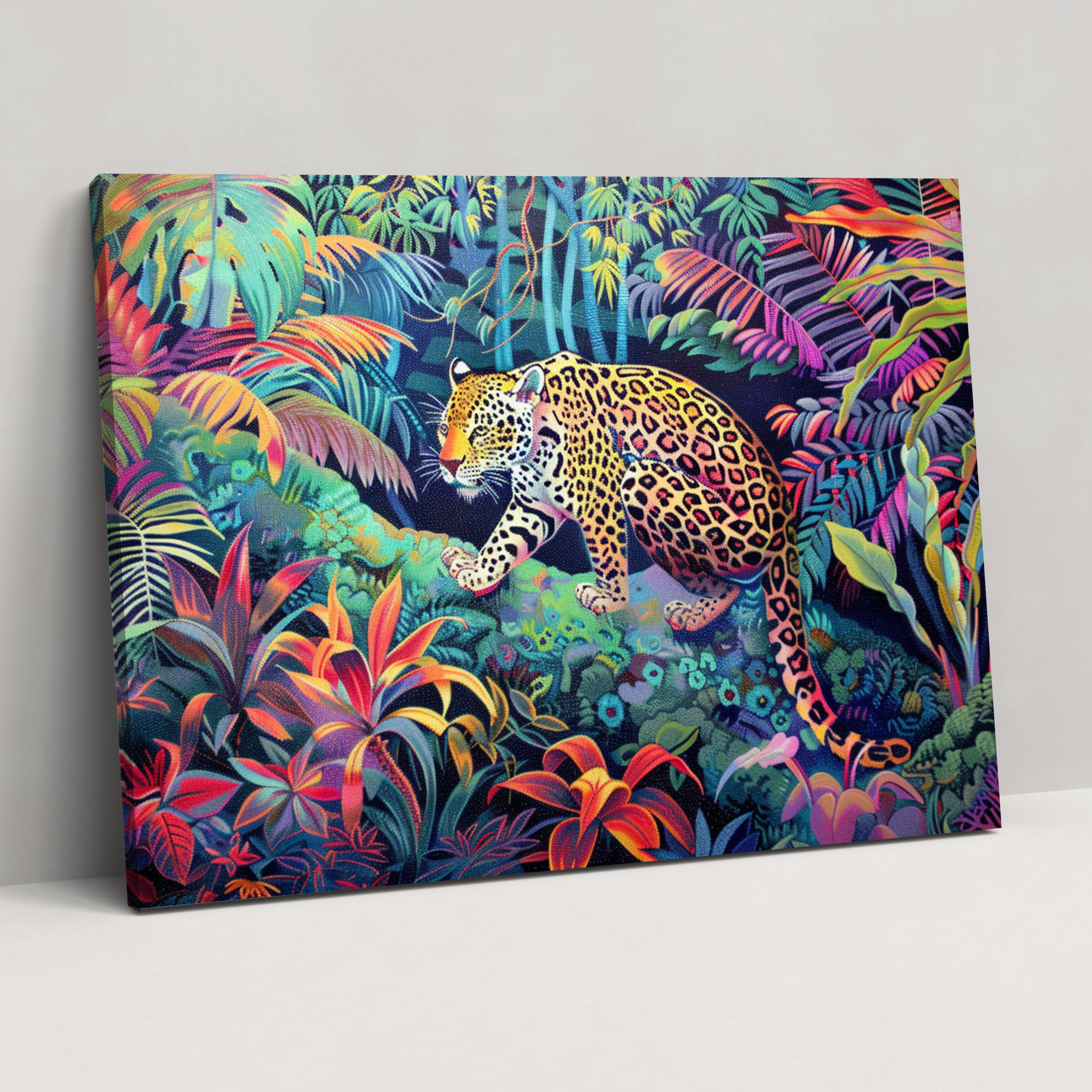 Jungle Wildlife Pointillism Wall Art - Pointillism, Tropical Setting, Home Decoration, Exotic Jungle Wildlife