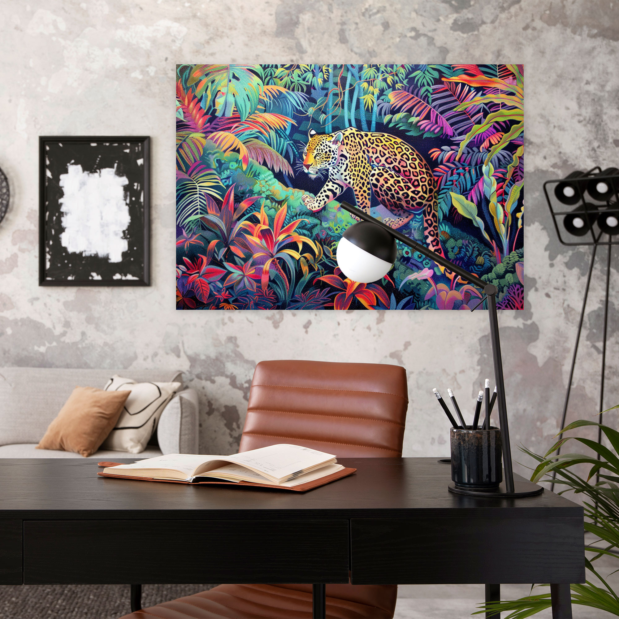 Jungle Wildlife Pointillism Wall Art - Pointillism, Tropical Setting, Home Decoration, Exotic Jungle Wildlife