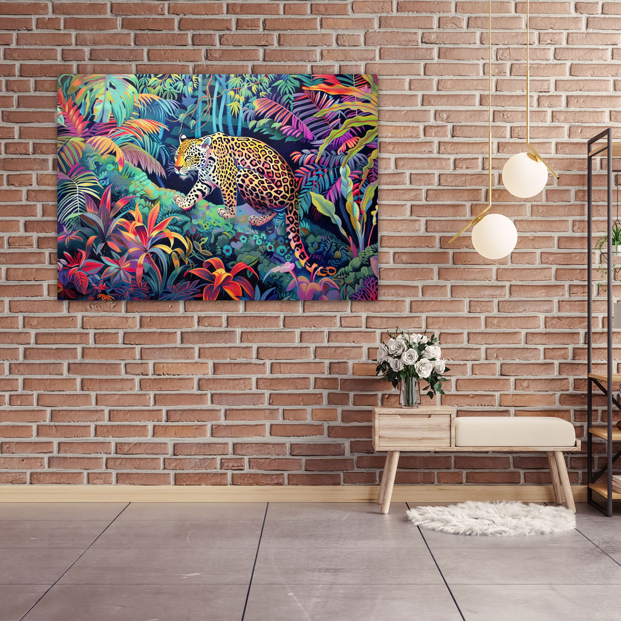 Jungle Wildlife Pointillism Wall Art - Pointillism, Tropical Setting, Home Decoration, Exotic Jungle Wildlife