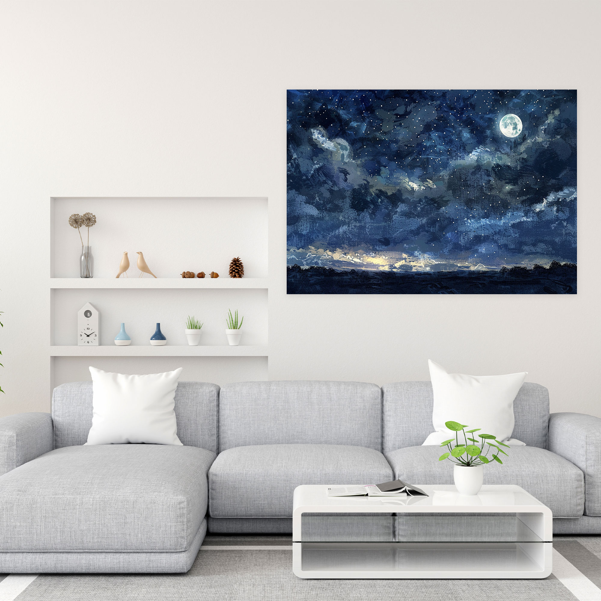 Starry Night Sky Pointillism Canvas Print - Pointillism, Starry Night Sky, Canvas Wall Art, Pointillism