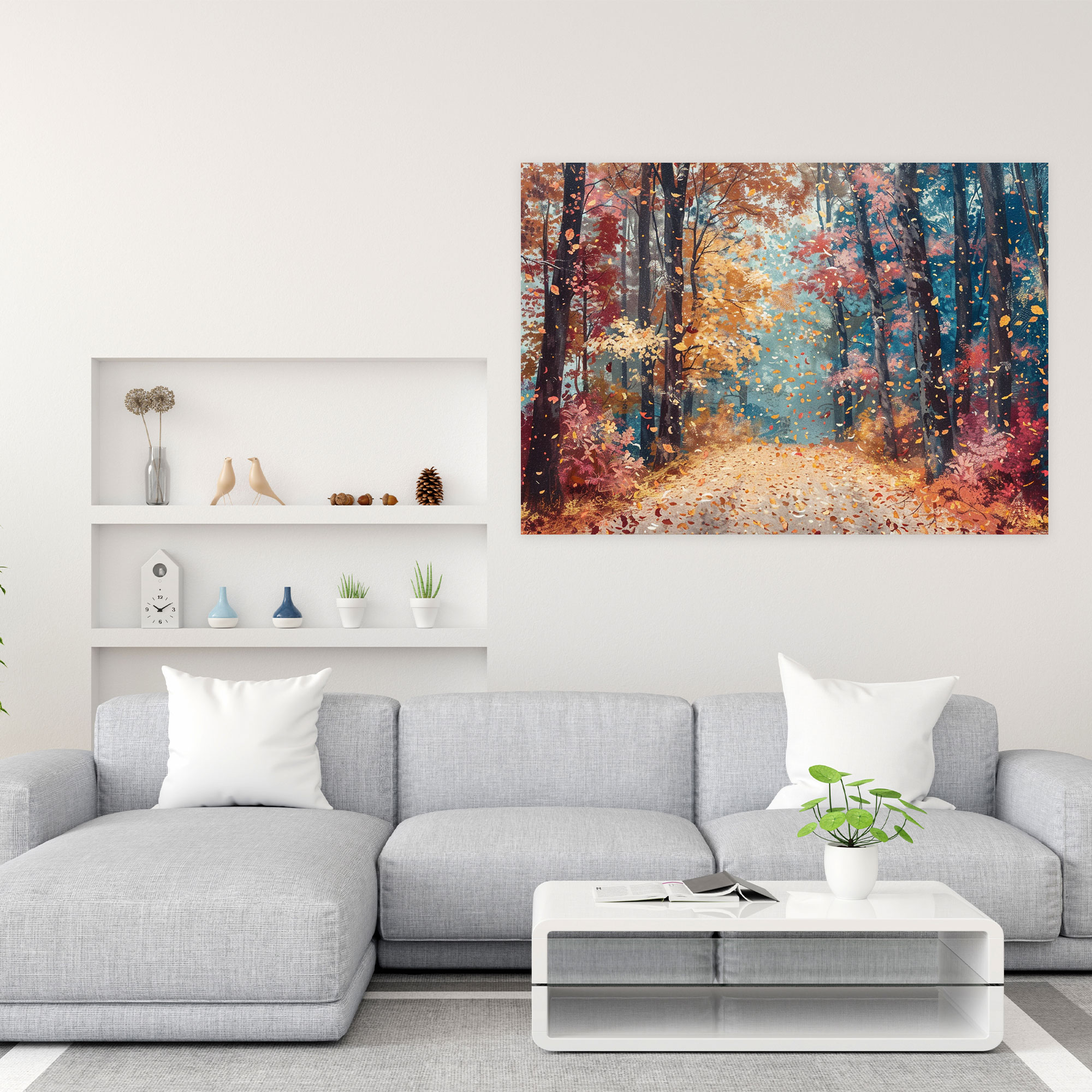 Autumn Forest Pointillism Wall Art - Pointillism, Wall Decoration, Canvas Art, Home Decoration