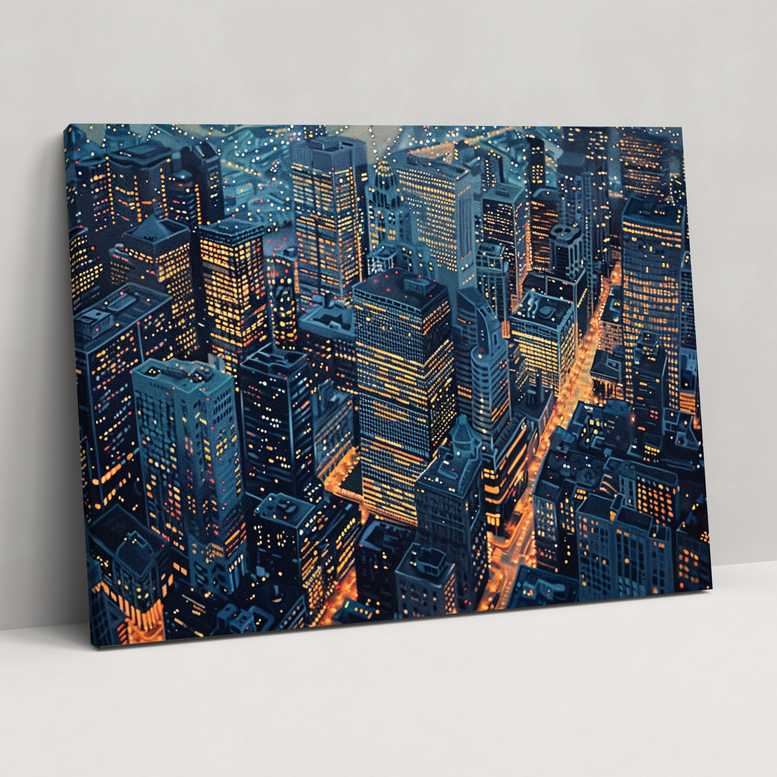 City Lights Pointillism Canvas Print - Pointillism, Pointillism, Canvas Wall Art, Wall Decoration