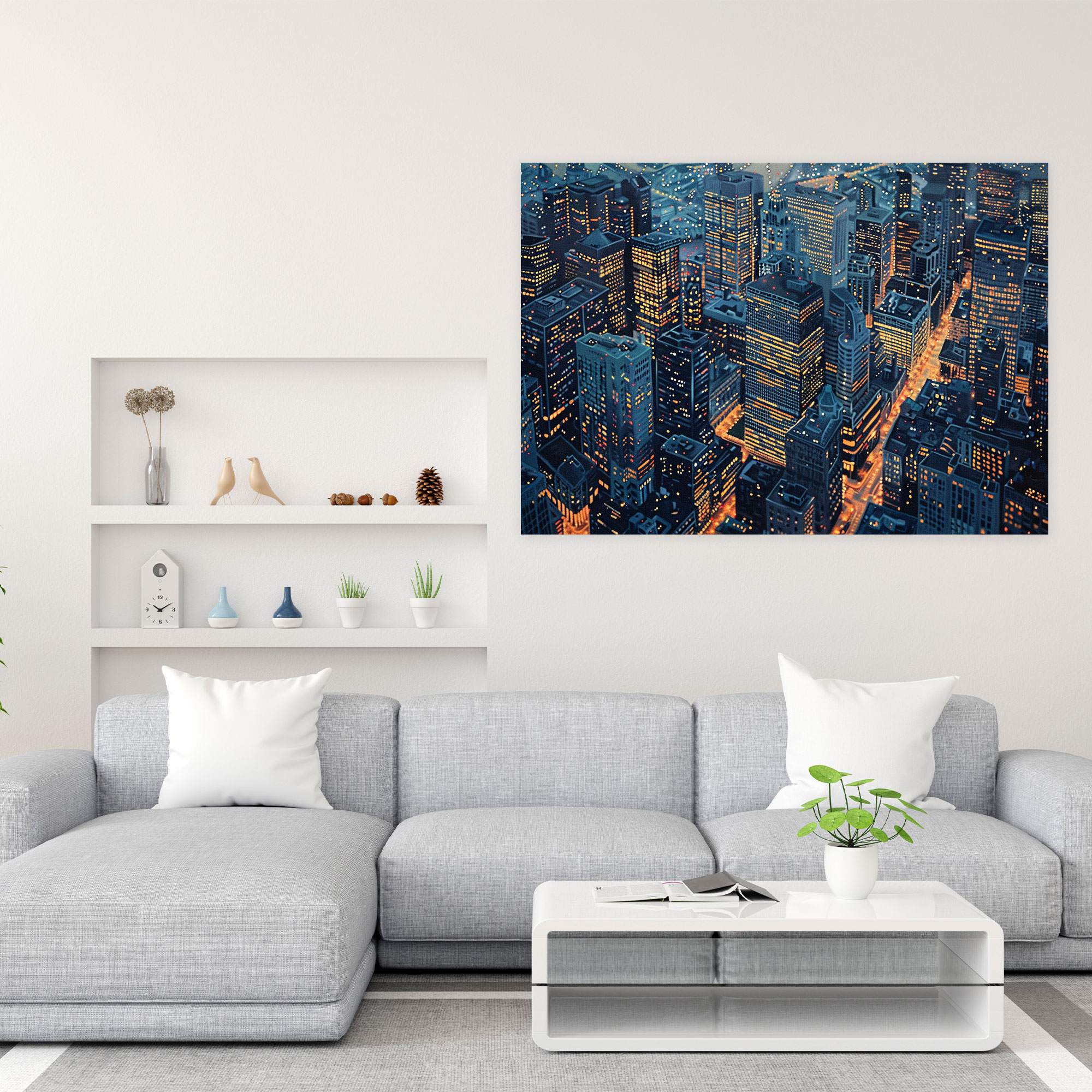 City Lights Pointillism Canvas Print - Pointillism, Pointillism, Canvas Wall Art, Wall Decoration