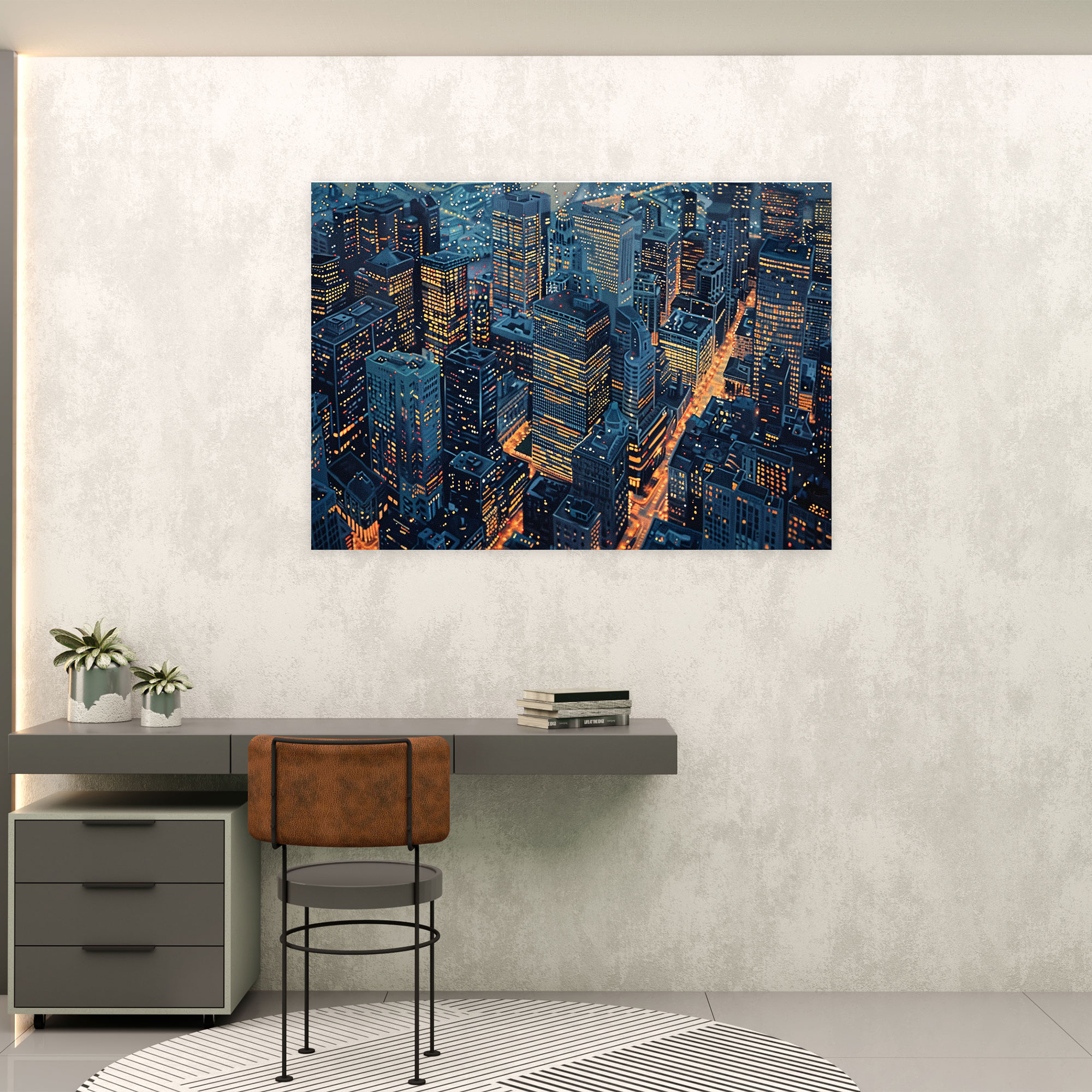 City Lights Pointillism Canvas Print - Pointillism, Pointillism, Canvas Wall Art, Wall Decoration