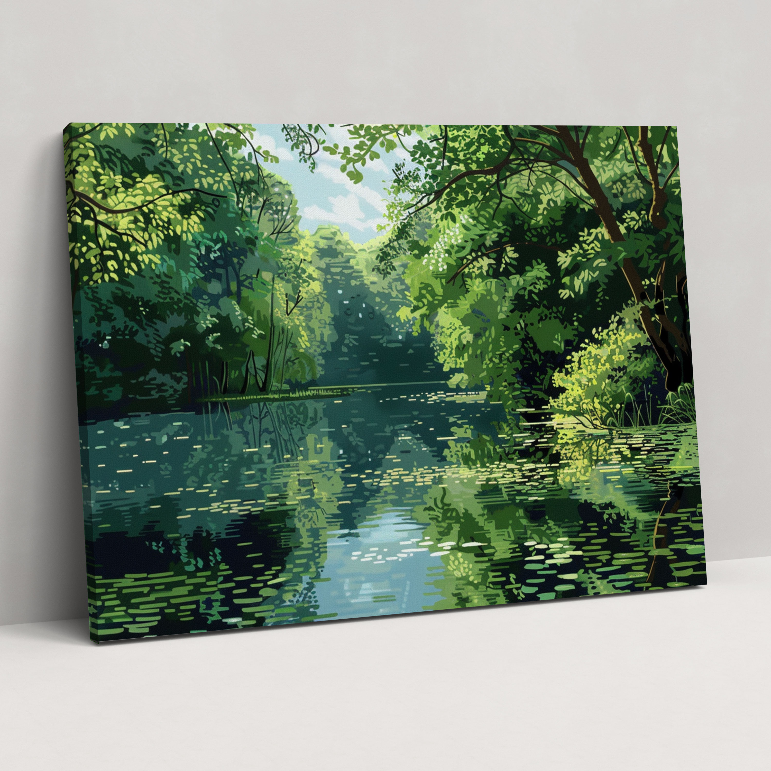 Tranquil Lake Pointillism Wall Decoration - Pointillism, Canvas, Canvas Print, Wall Art