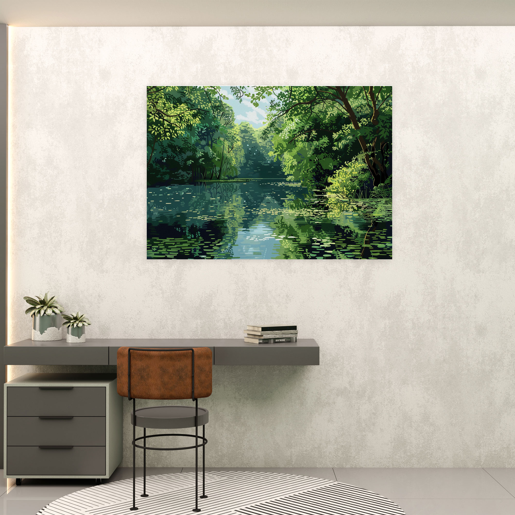 Tranquil Lake Pointillism Wall Decoration - Pointillism, Canvas, Canvas Print, Wall Art