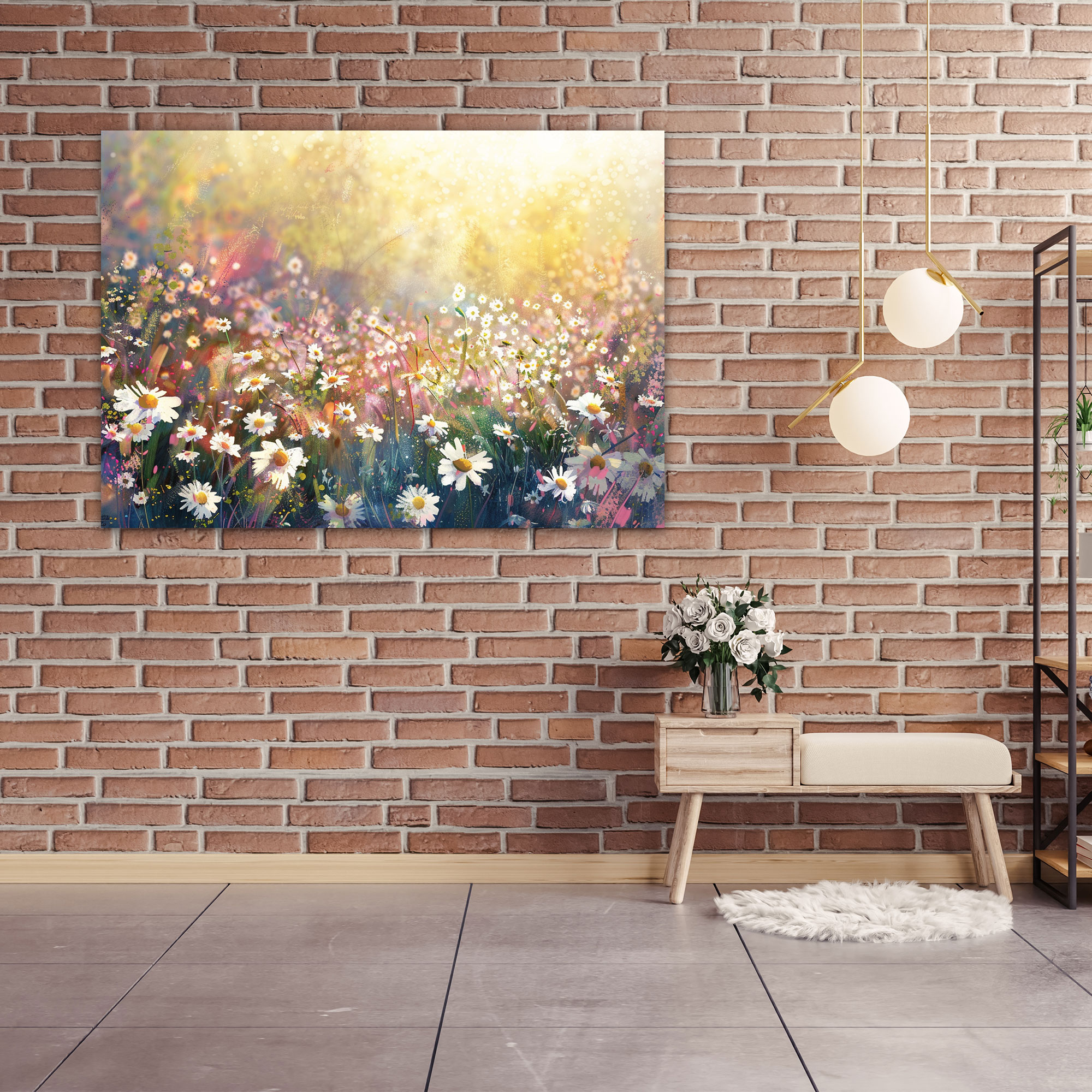 Field Of Flowers Pointillism Wall Art - Pointillism, Pointillism, Wall Art, Canvas Print