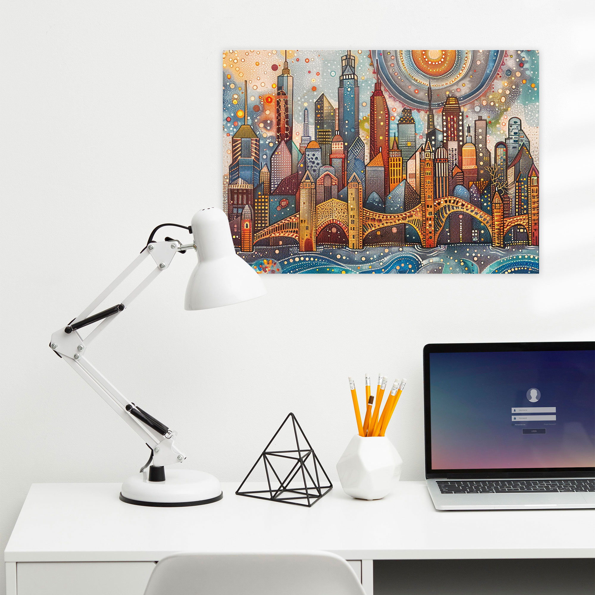 City Skyline Pointillism Canvas Print Wall Art - Pointillism, Canvas, Wall Decoration, Wall Art