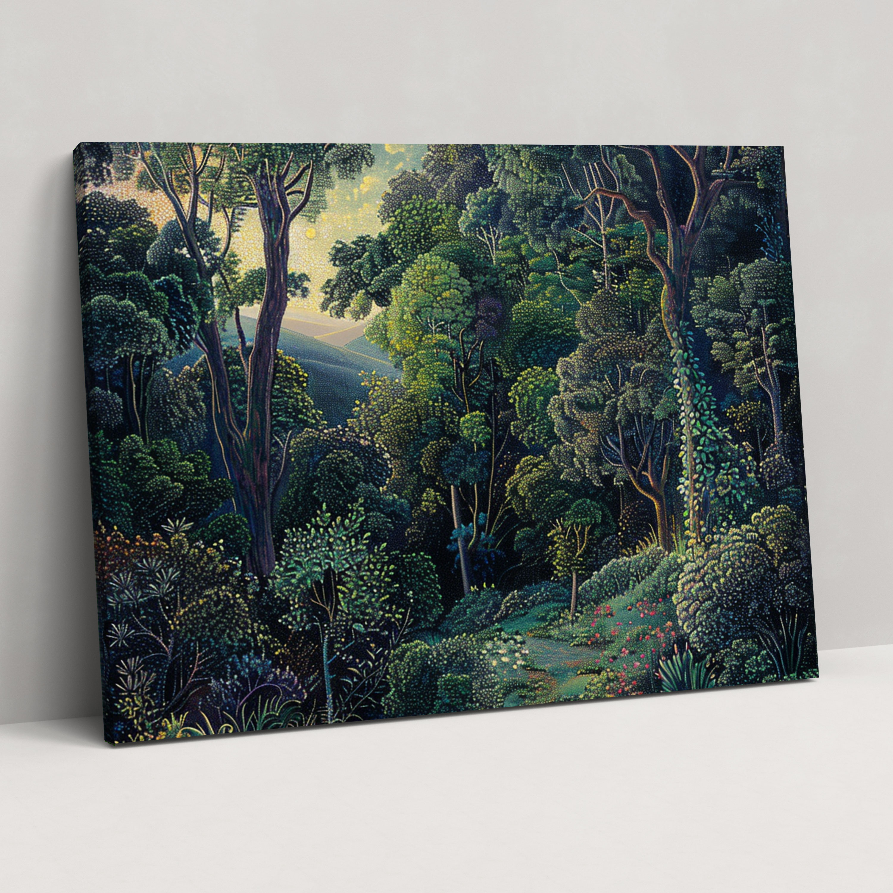 Forest Scene Pointillism Canvas Print Wall Art - Pointillism, Canvas Wall Art, Canvas Print, Canvas